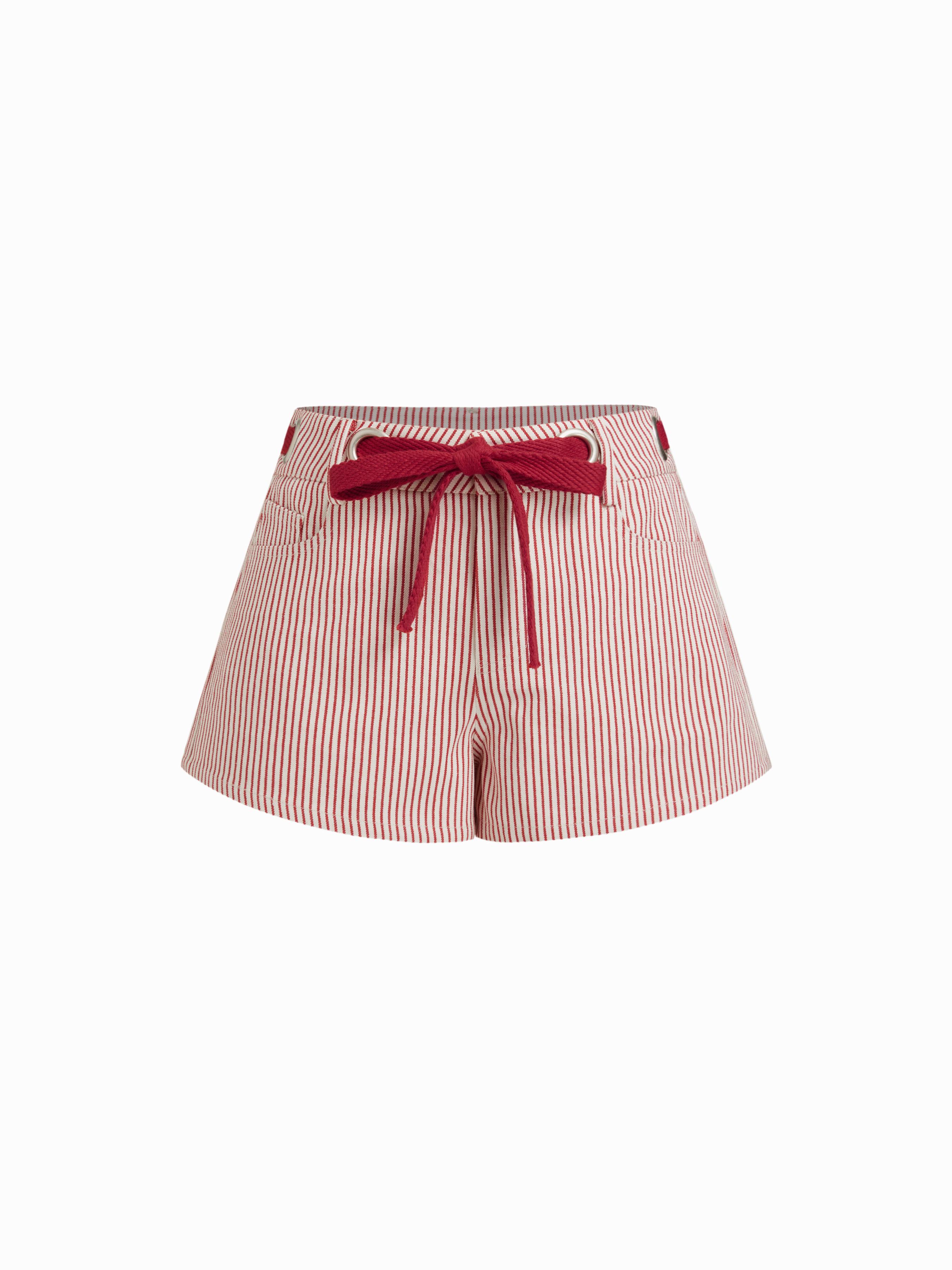Cotton-blend Low Rise Stripe Bowknot Shorts by CIDER