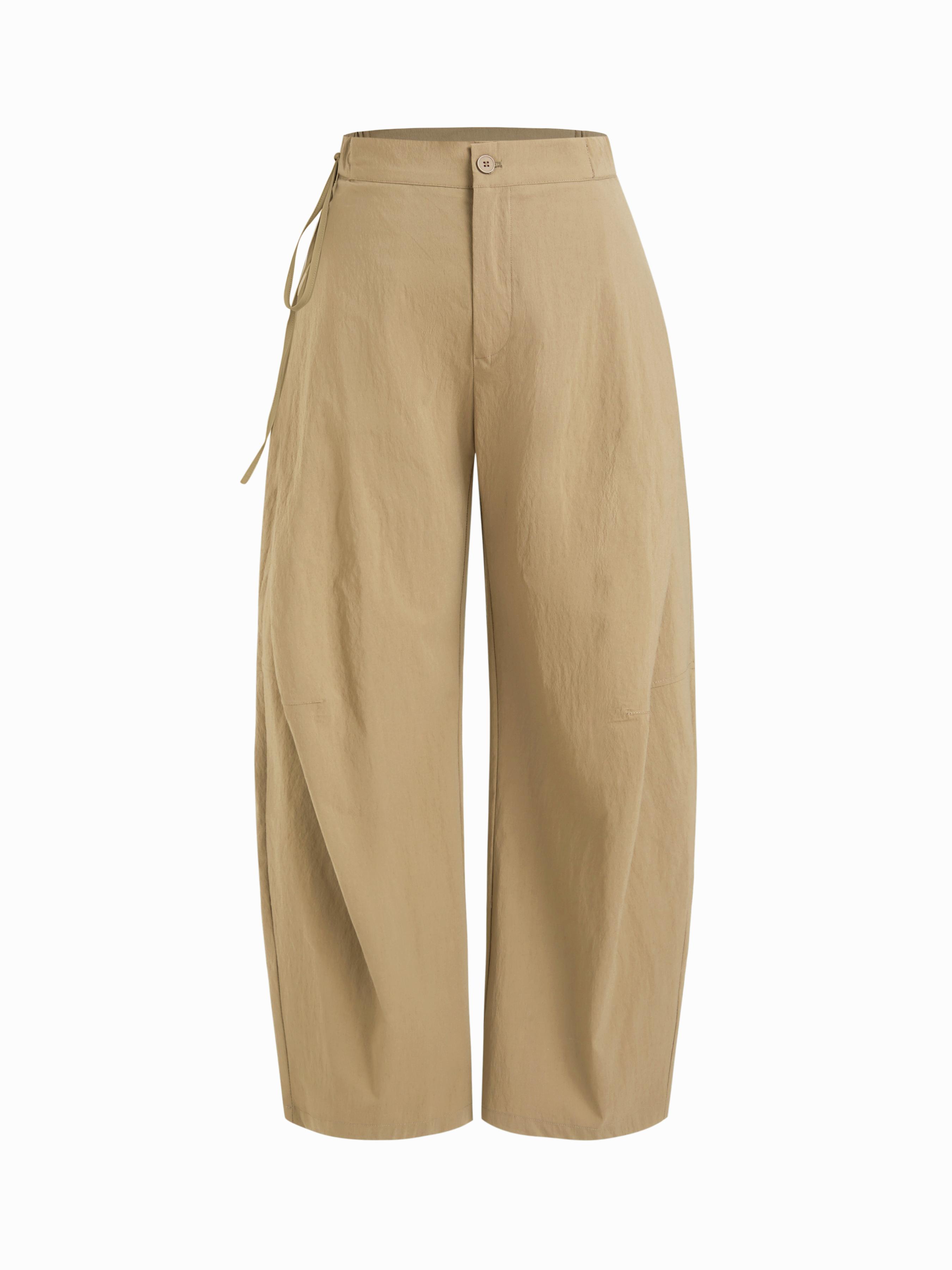 Cotton-blend Low Rise Tie Side Barrel-leg Trousers by CIDER