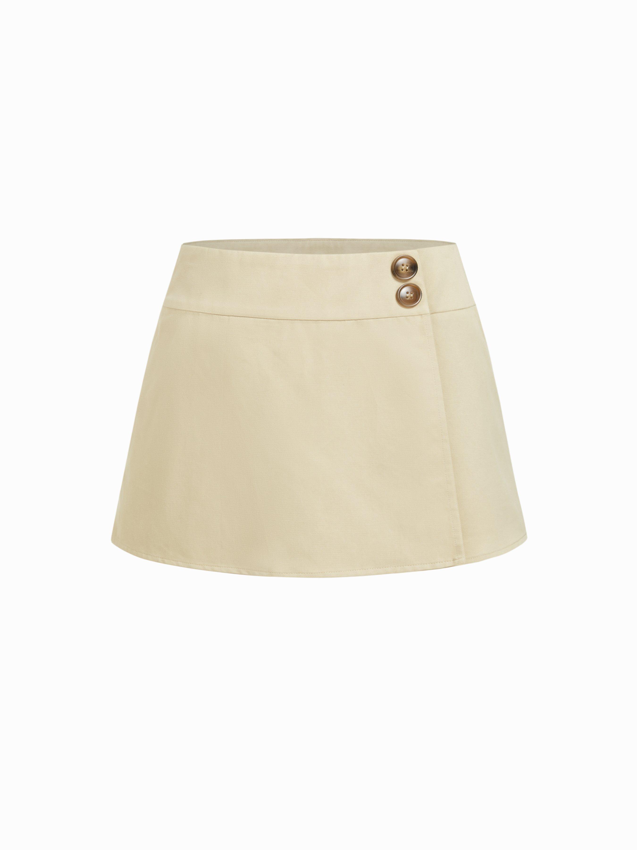 Cotton-blend Low Rise Wrap A-line Mini Skort by CIDER