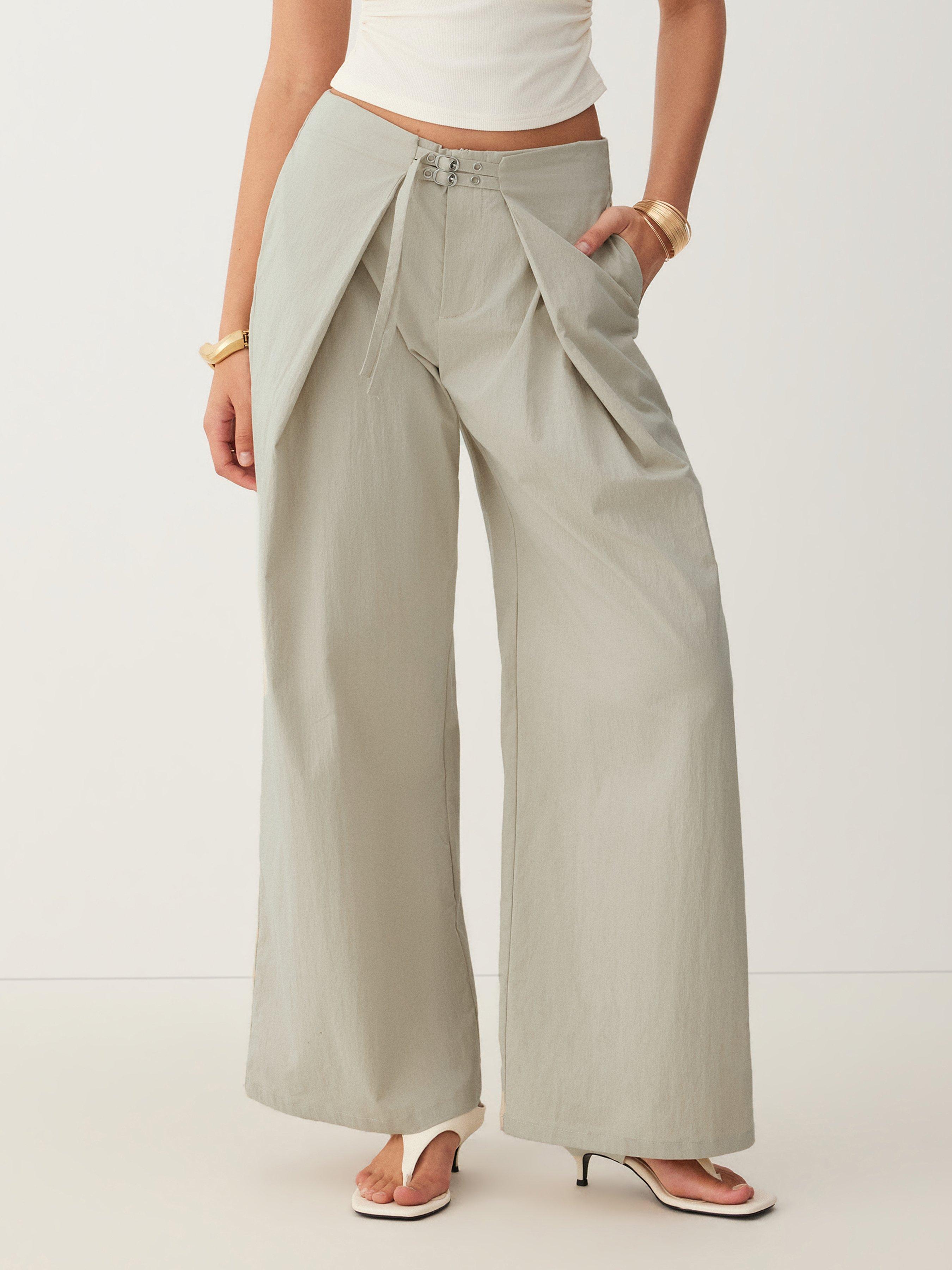 Cotton-blend Low Rise Wrap Waist Wide Leg Trousers by CIDER