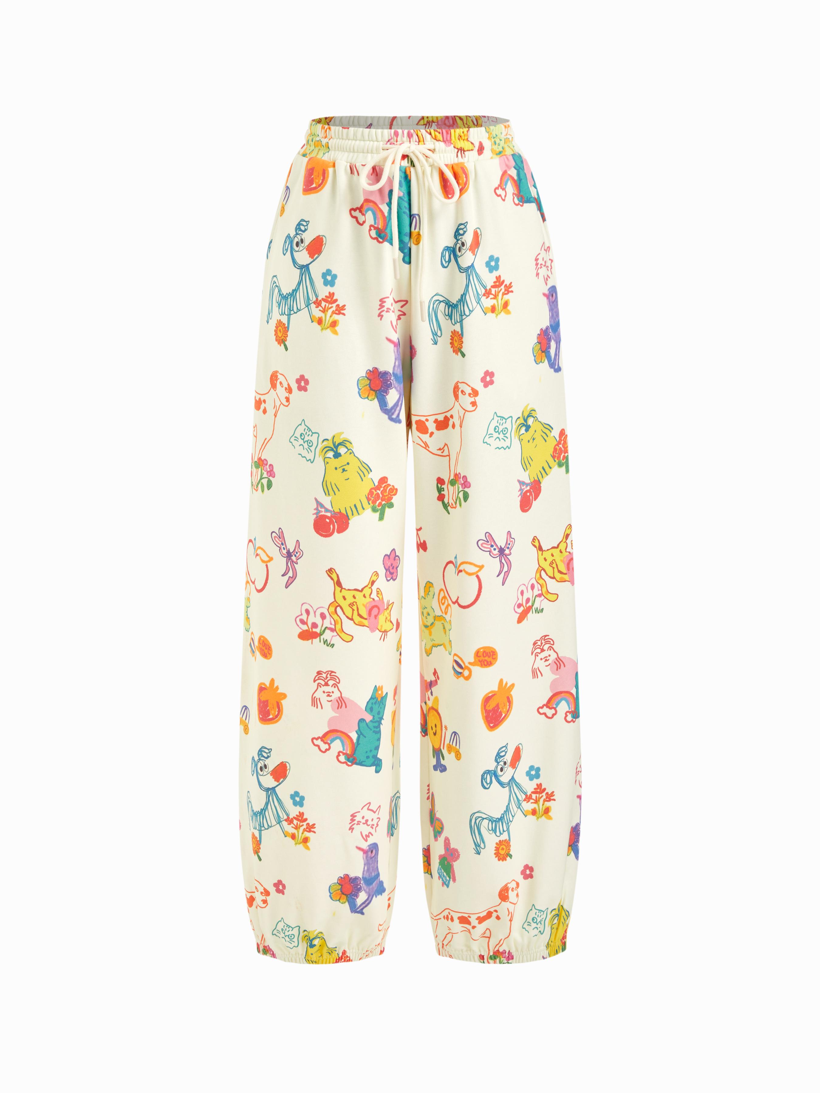 Cotton-blend Mid Rise Animal Graphic Drawstring Elastic Waist Joggers Trousers by CIDER Cotton-blend Mid Rise Animal Graphic Drawstring Elastic Waist Joggers Trousers by CIDER