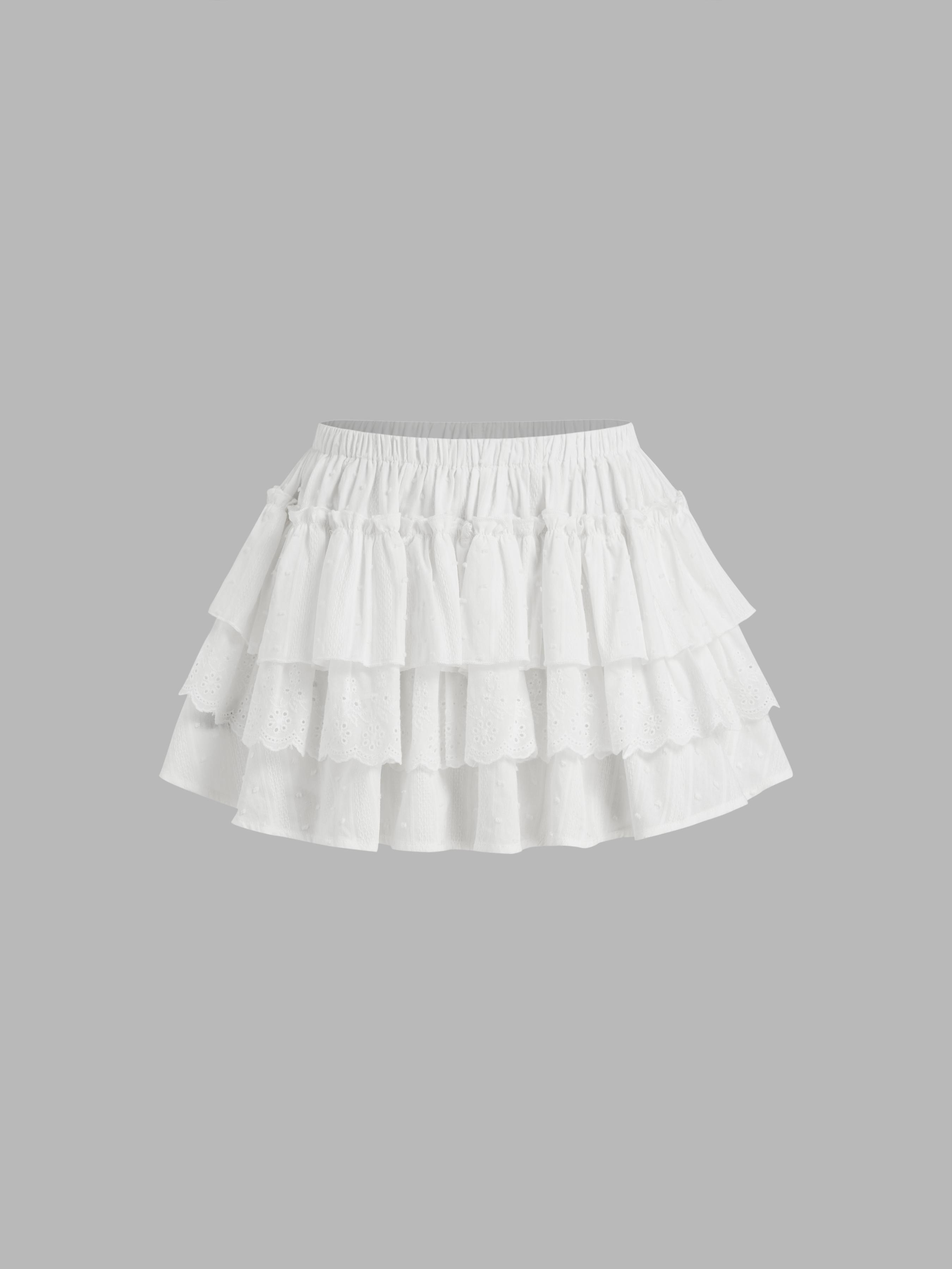 Cotton-blend Mid Rise Broderie Anglaise Layered Mini Skirt by CIDER