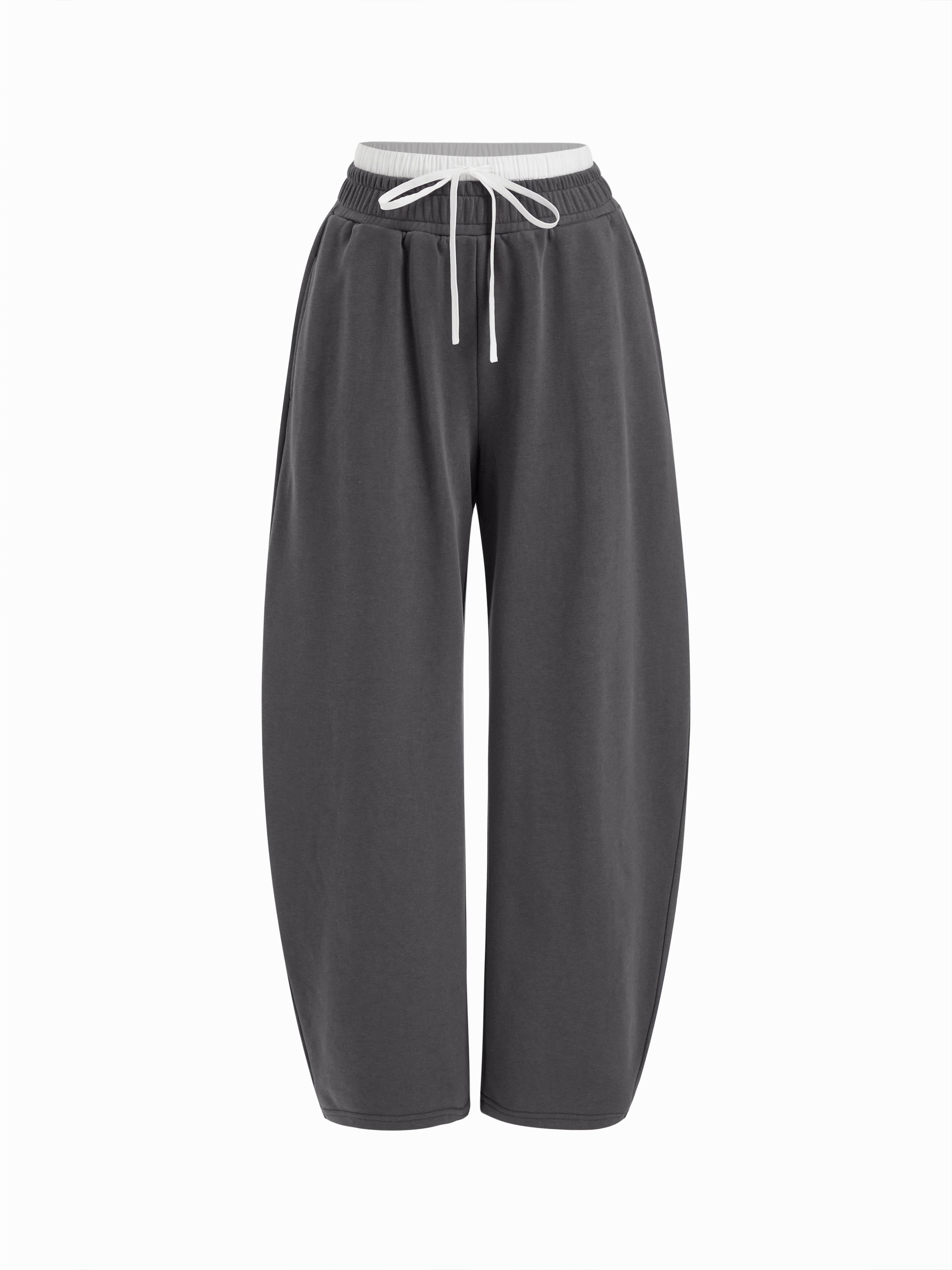 Cotton-blend Mid Rise Colorblock Drawstring Barrel-leg Trousers by CIDER
