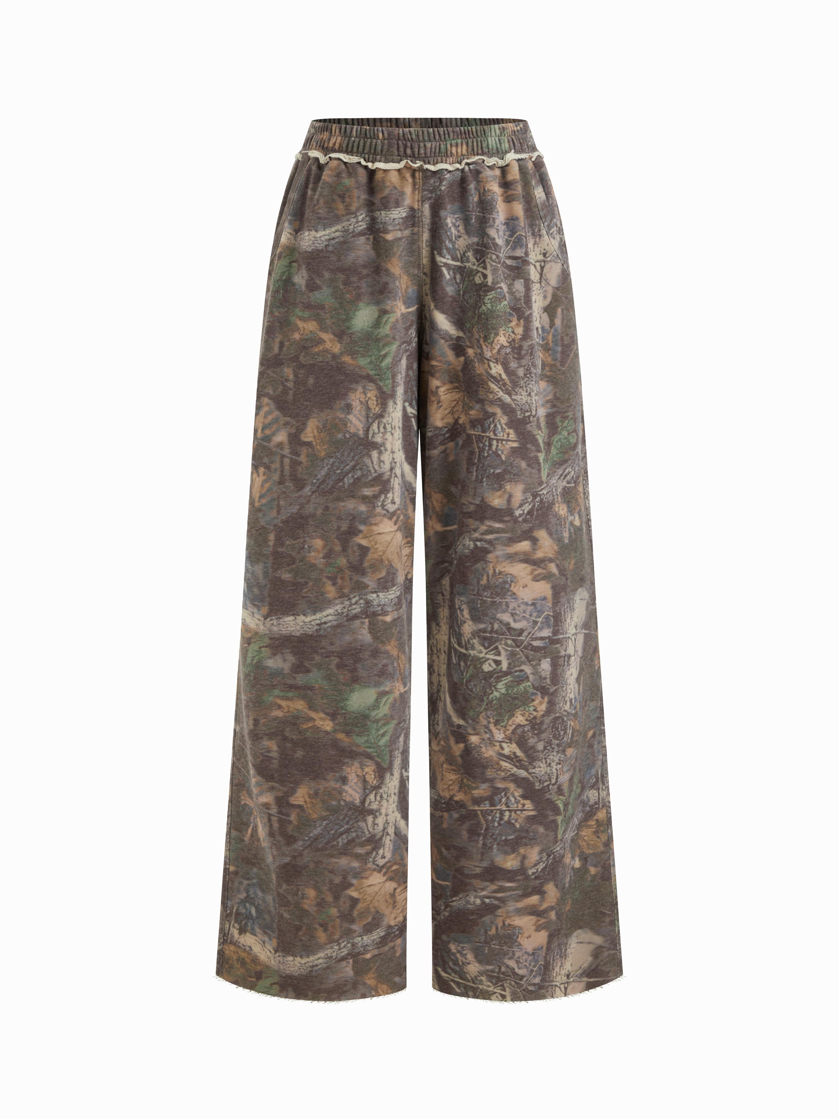Cotton-blend Mid Rise Elastic Waist Floral Camo Wide Leg Trousers by CIDER Cotton-blend Mid Rise Elastic Waist Floral Camo Wide Leg Trousers by CIDER