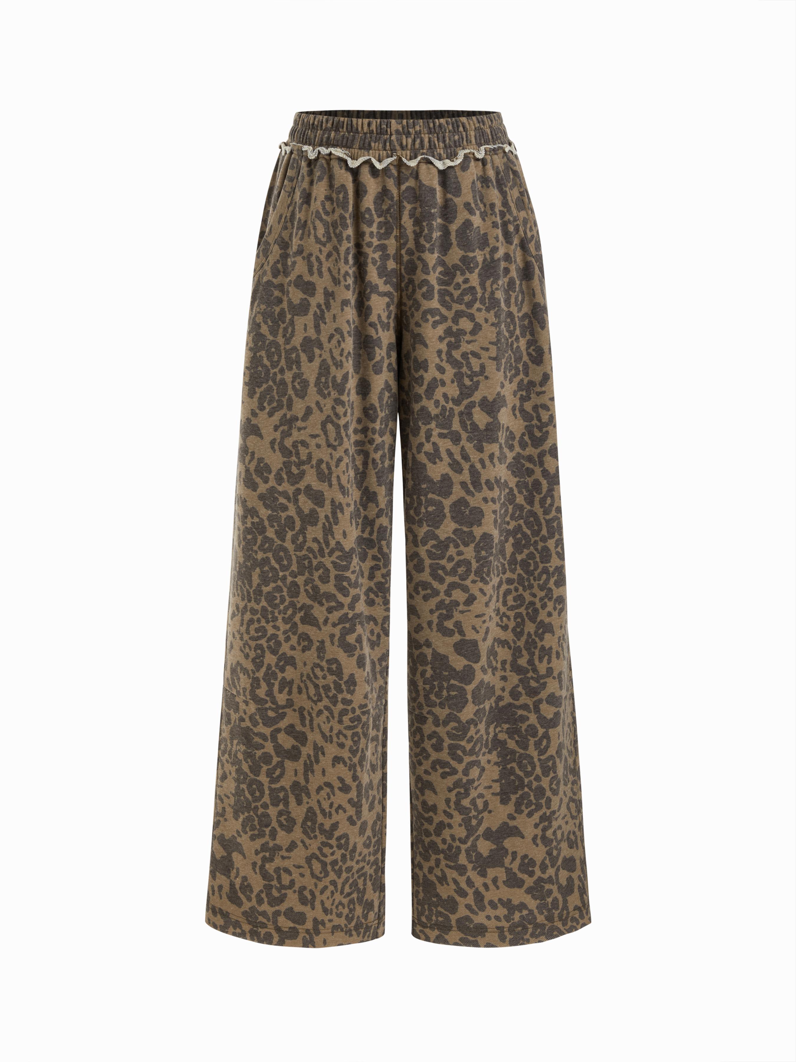 Cotton-blend Mid Rise Elastic Waist Floral Camo Wide Leg Trousers by CIDER