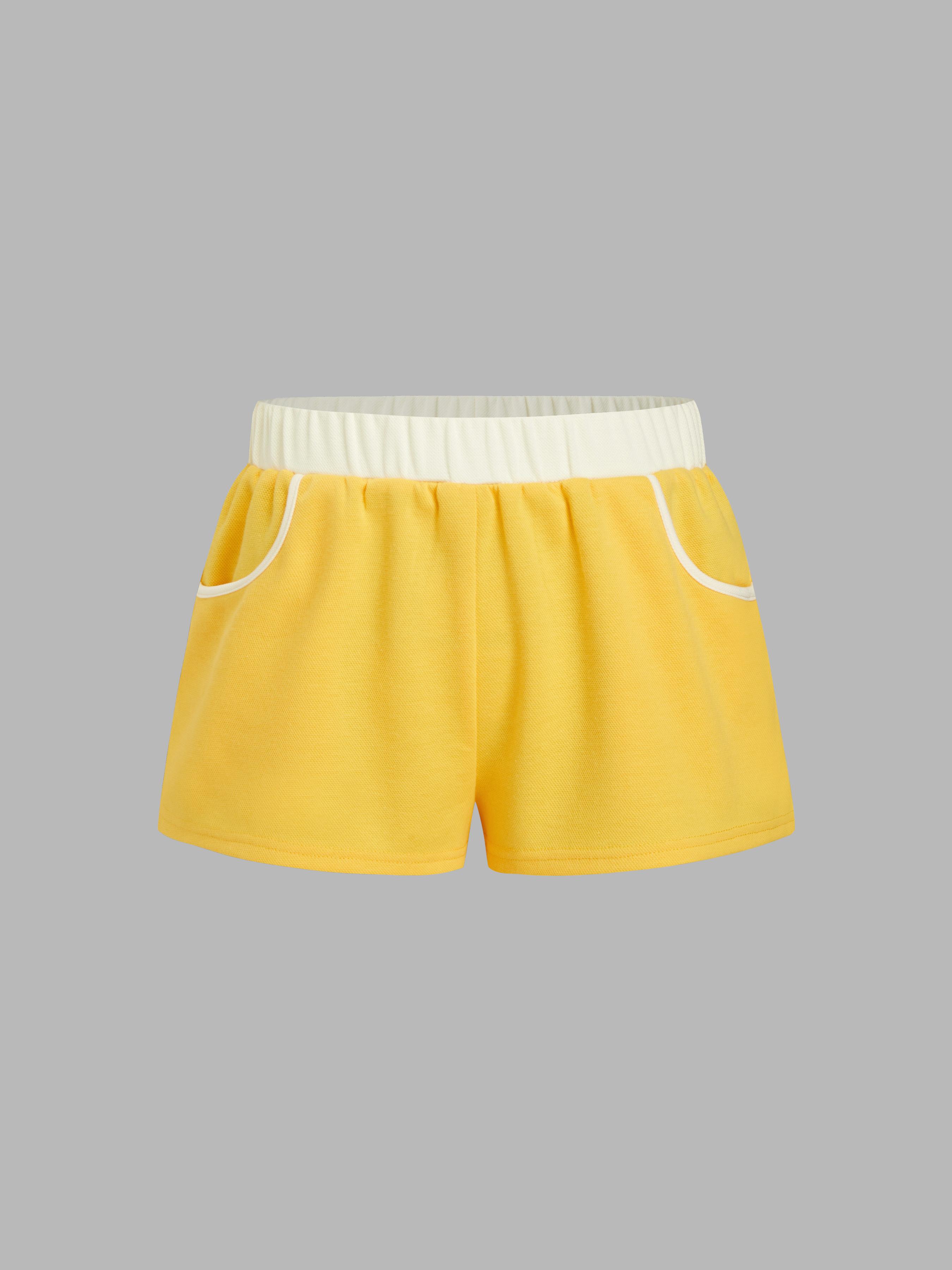 Cotton-blend Mid Rise Elastic Waist Two Tone Micro Shorts by CIDER