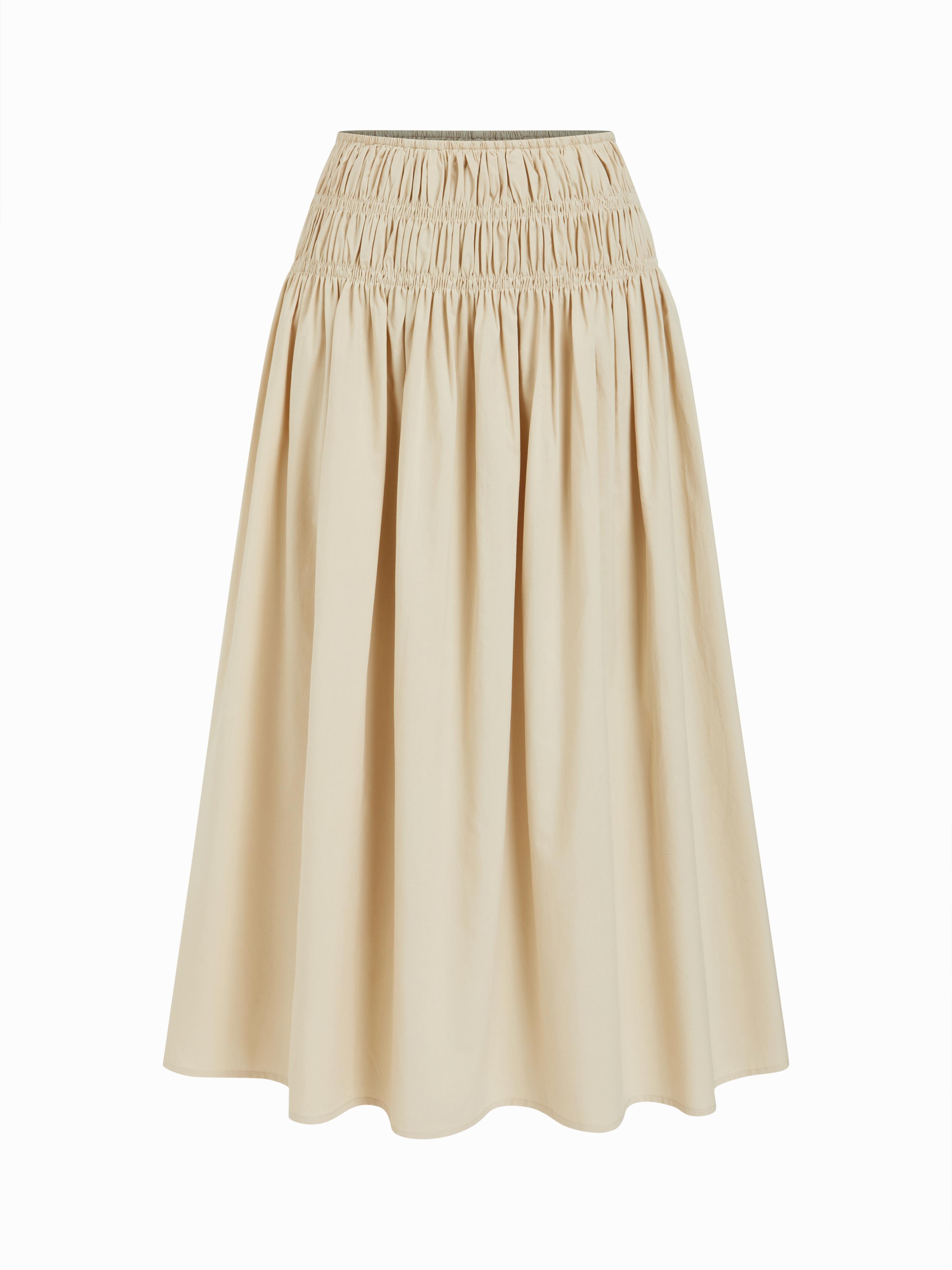 Cotton-blend Mid Rise Flared Midi Skirt by CIDER
