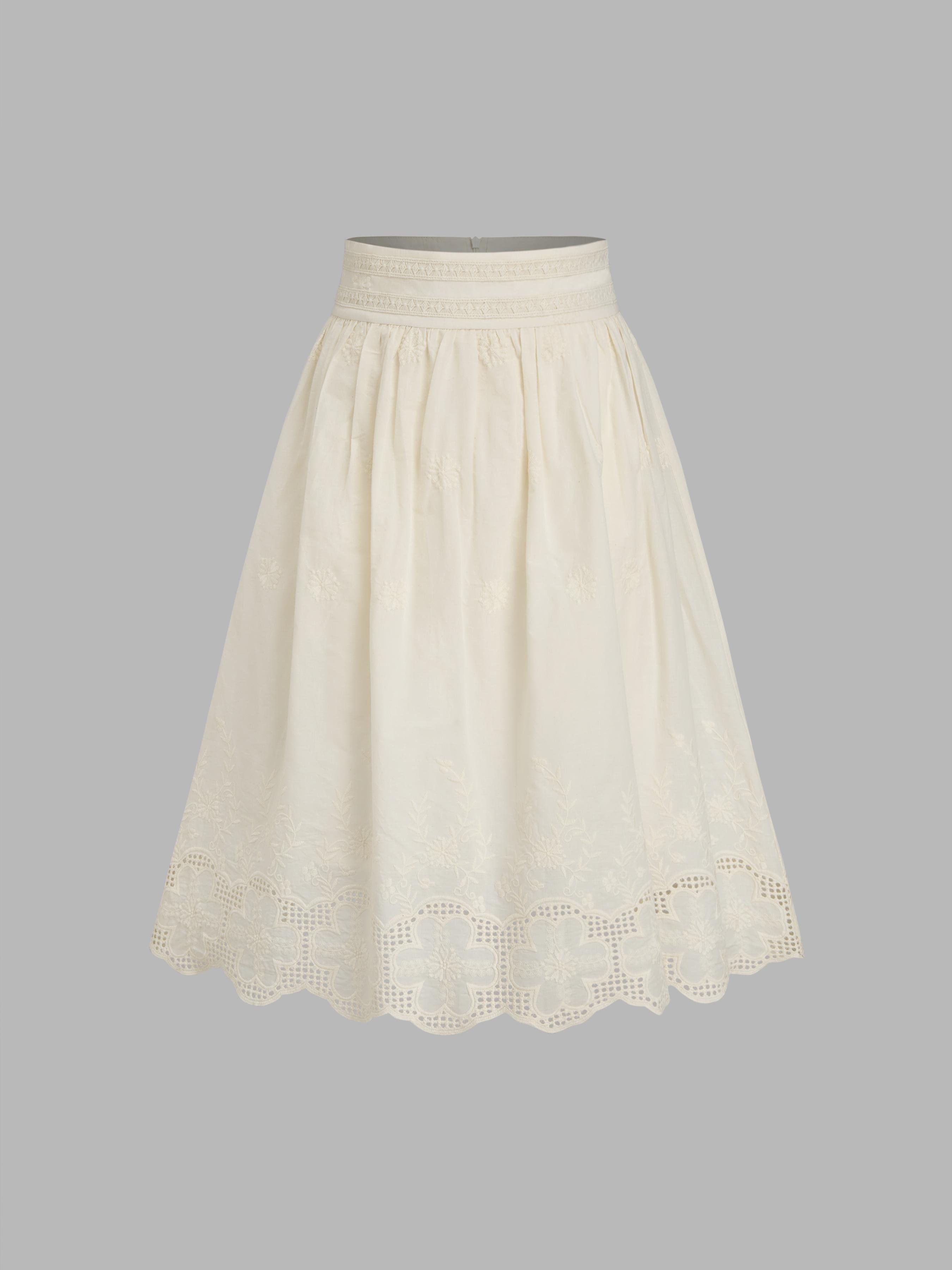 Cotton-blend Mid Rise Floral Lettuce Trim Midi Skirt by CIDER