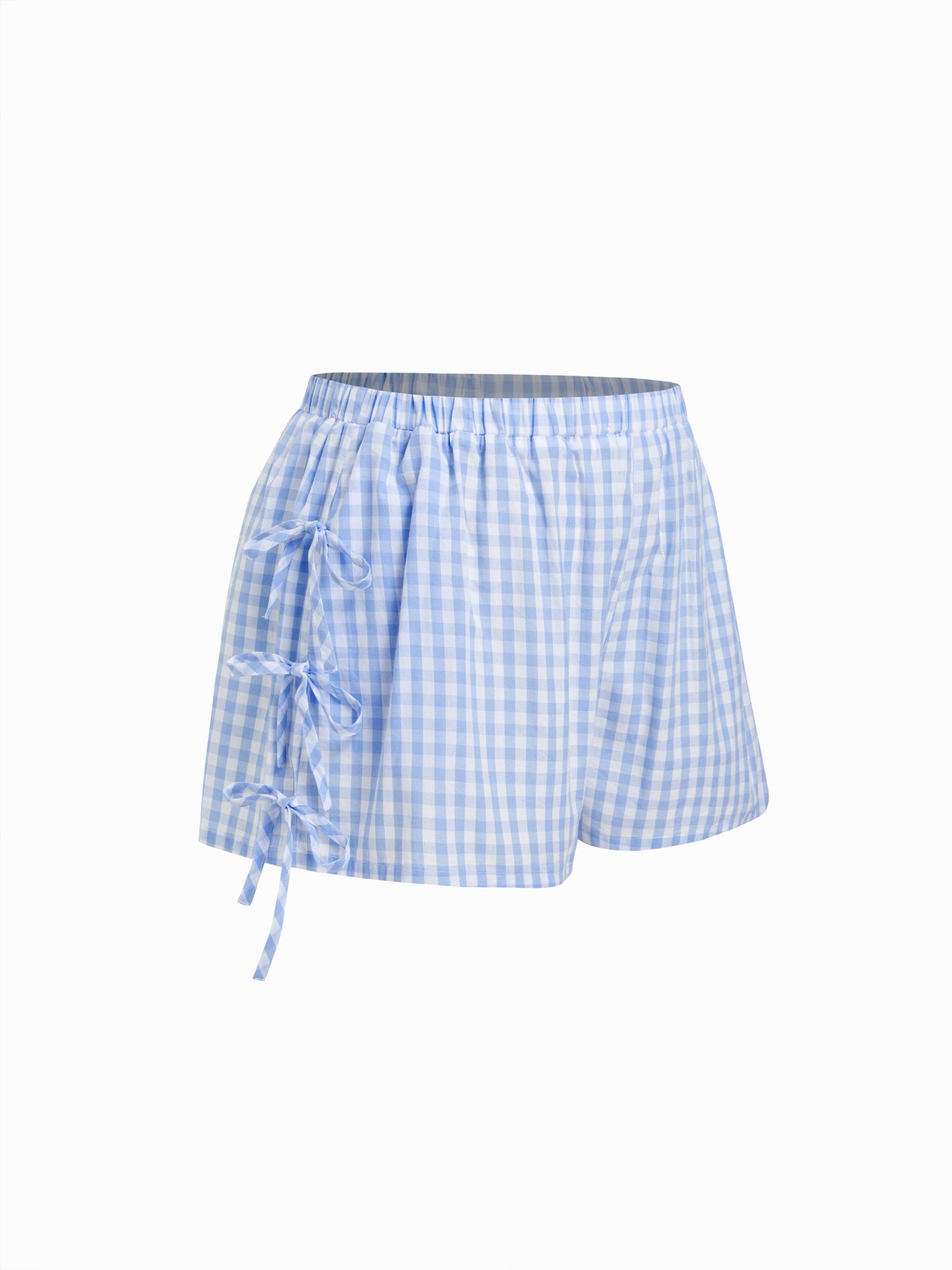 Cotton-blend Mid Rise Gingham Drawstring Shorts Curve & Plus by CIDER
