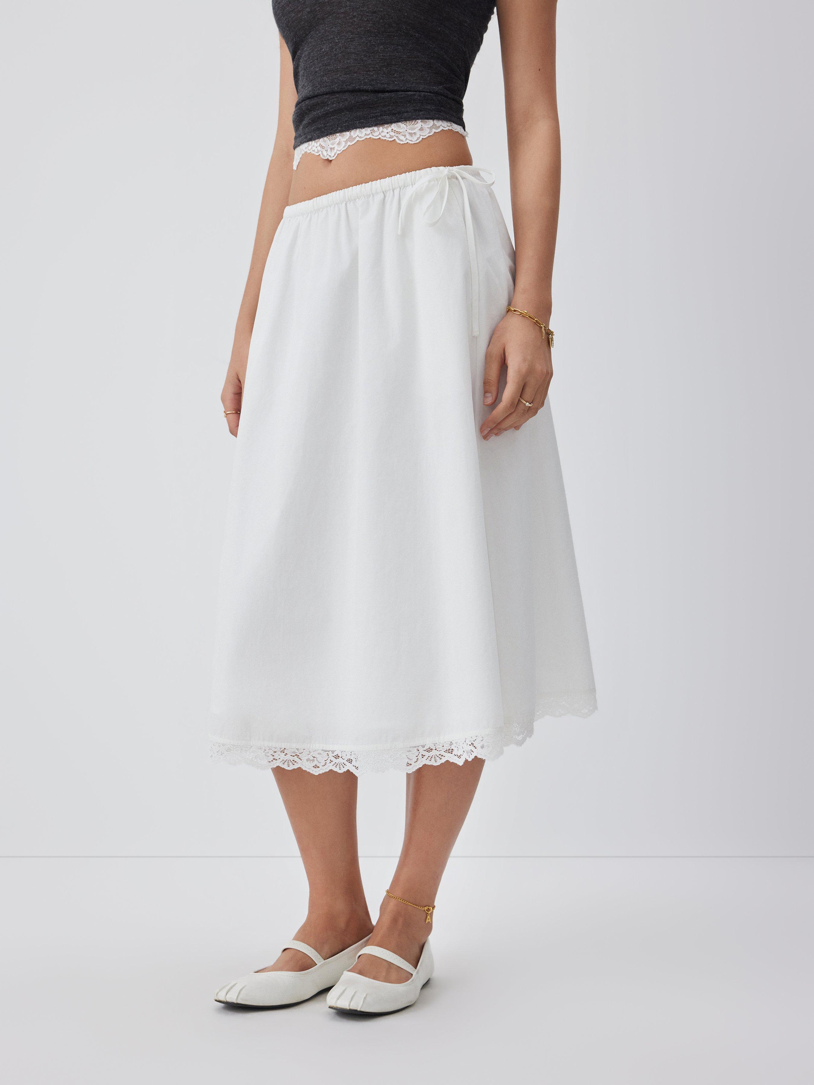 Cotton-blend Mid Rise Lace Trim A-line Maxi Skirt by CIDER