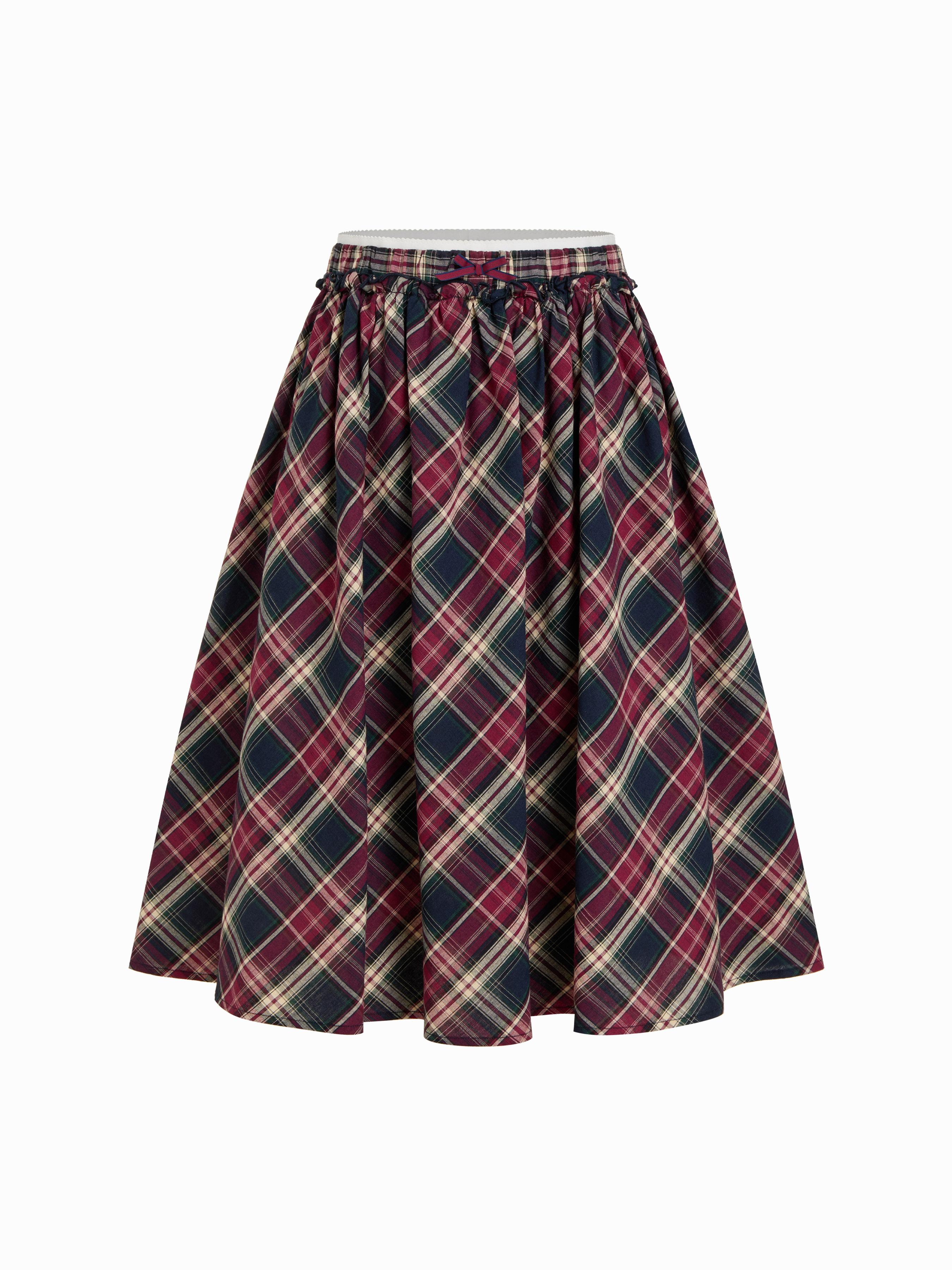 Cotton-blend Mid Rise Plaid A-line Midi Skirt by CIDER