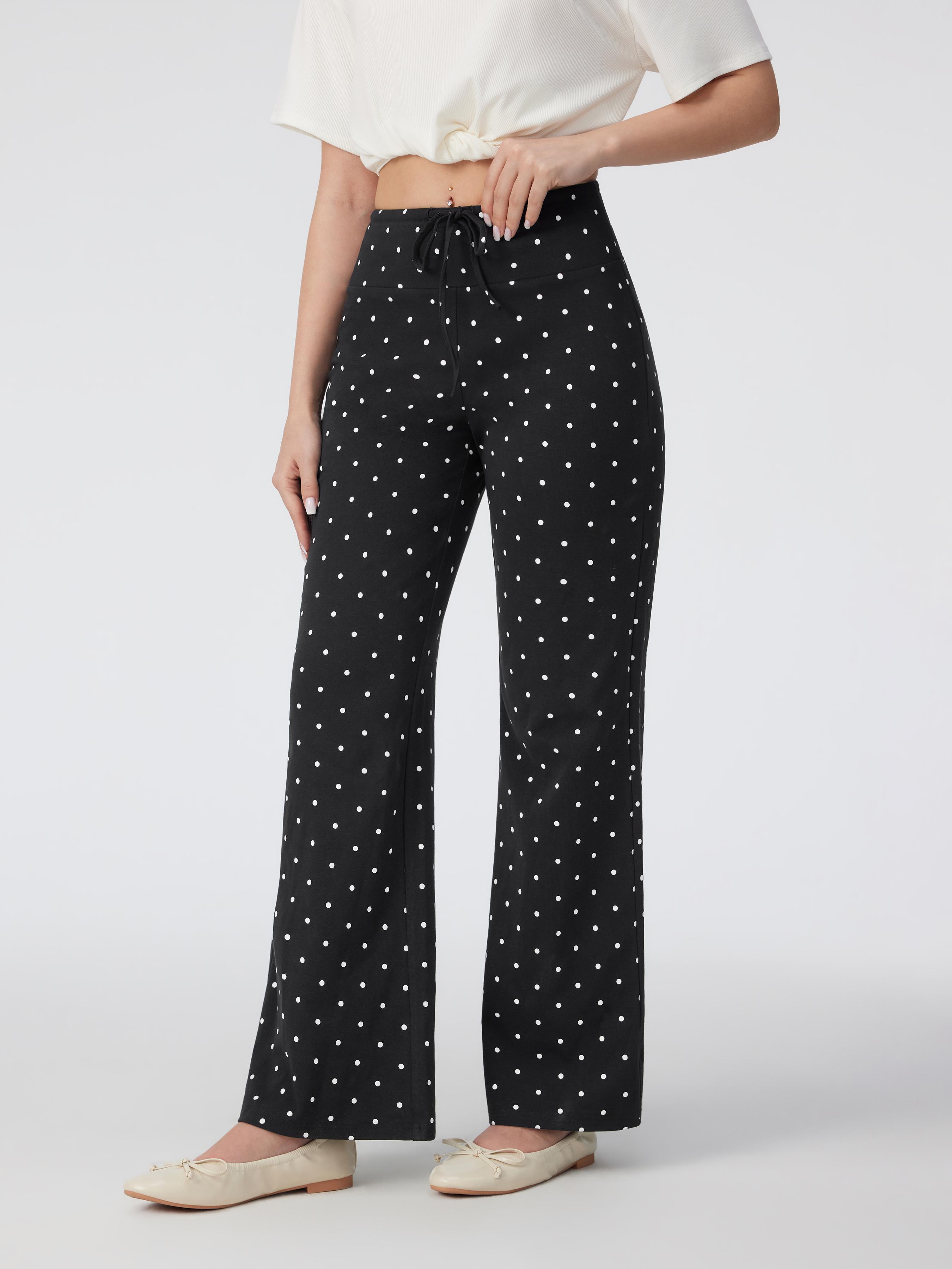 Cotton-blend Mid Rise Polka Dot Straight Leg Trousers by CIDER