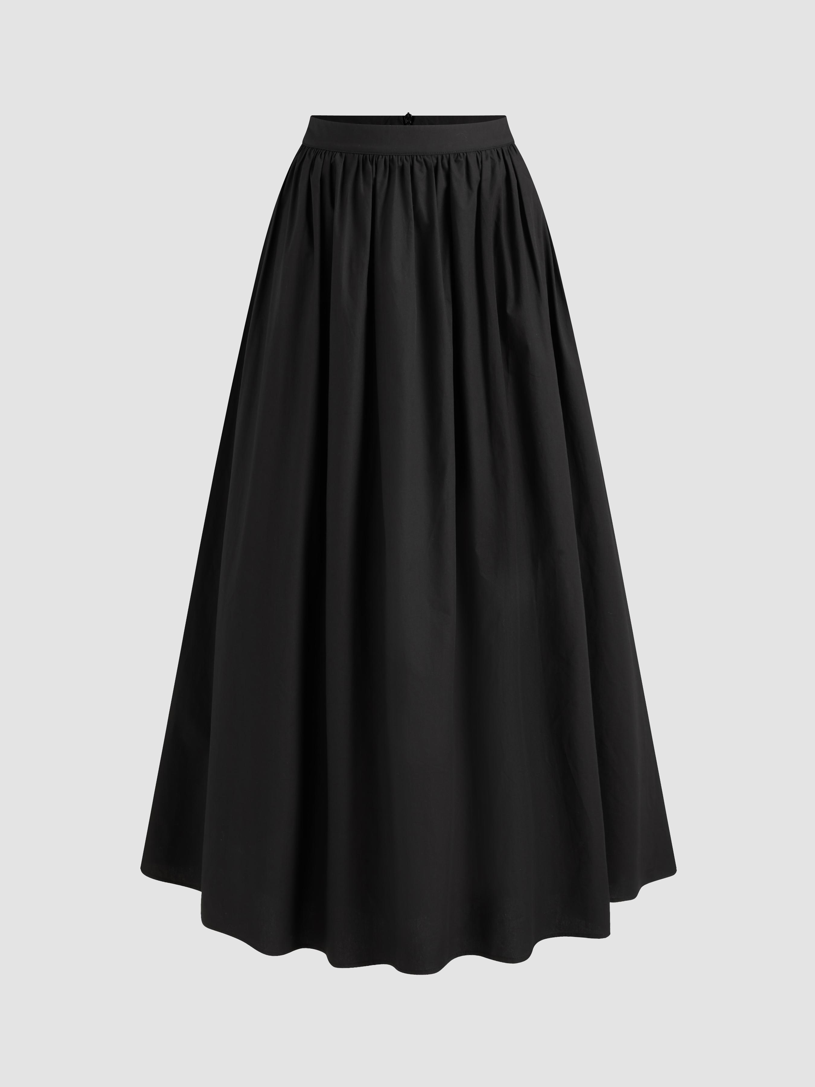 Cotton-blend Mid Rise Solid Ruffle Maxi Skirt by CIDER