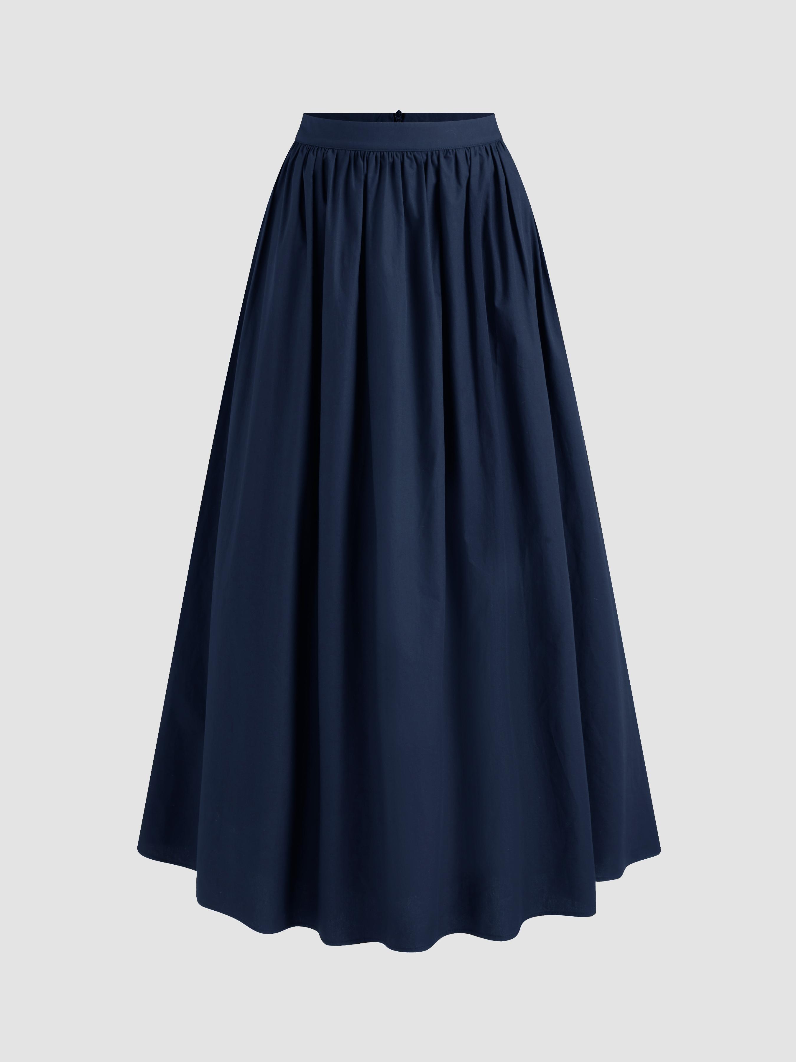 Cotton-blend Mid Rise Solid Ruffle Maxi Skirt by CIDER