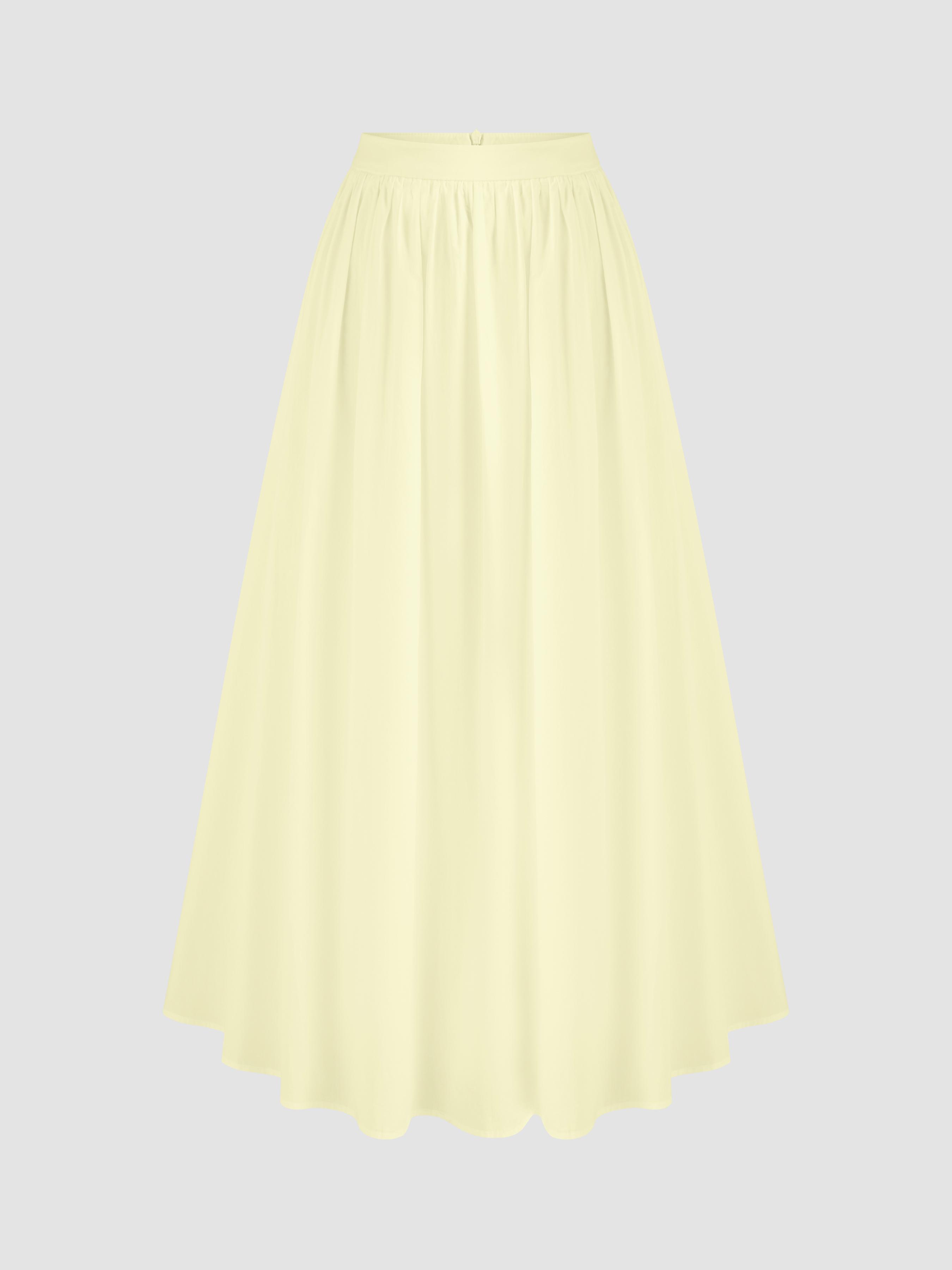 Cotton-blend Mid Rise Solid Ruffle Maxi Skirt by CIDER