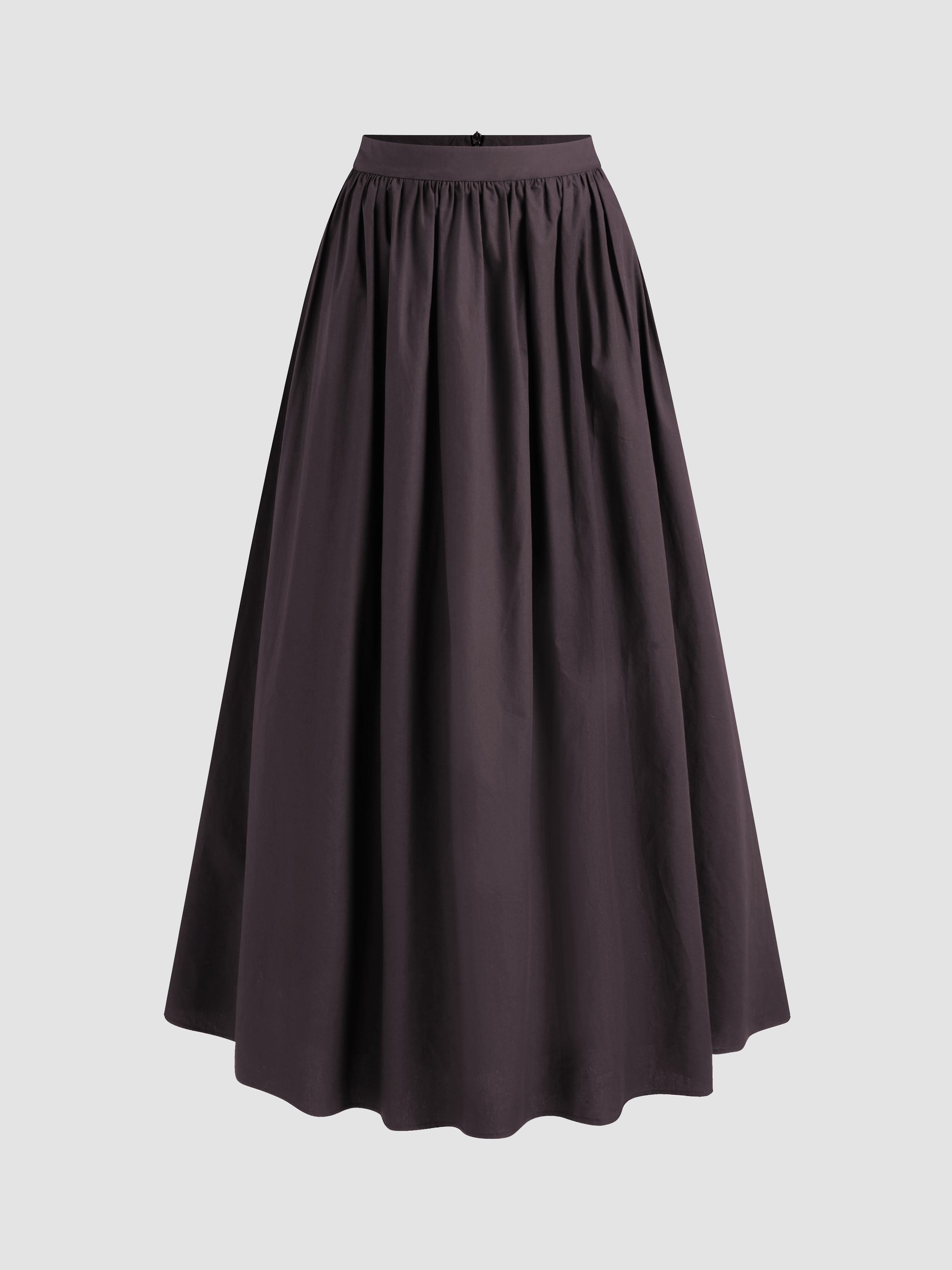 Cotton-blend Mid Rise Solid Ruffle Maxi Skirt by CIDER