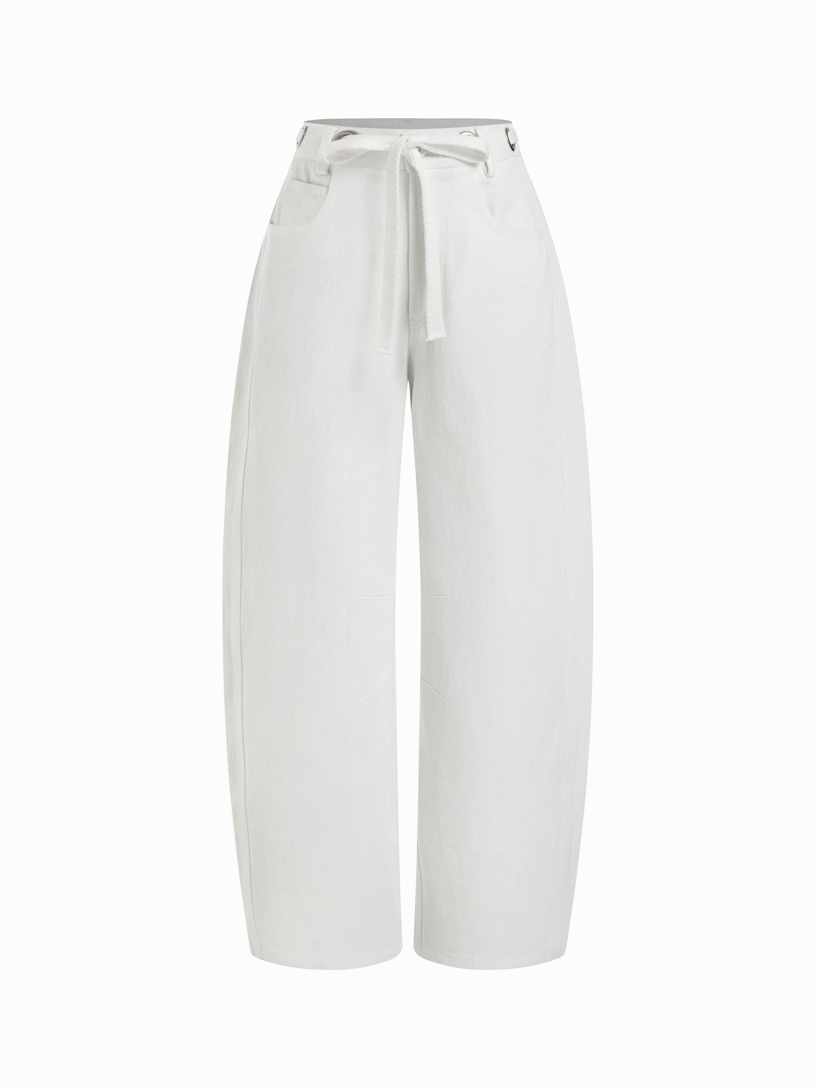 Cotton-blend Mid Rise Striped Drawstring Barrel-leg Trousers by CIDER