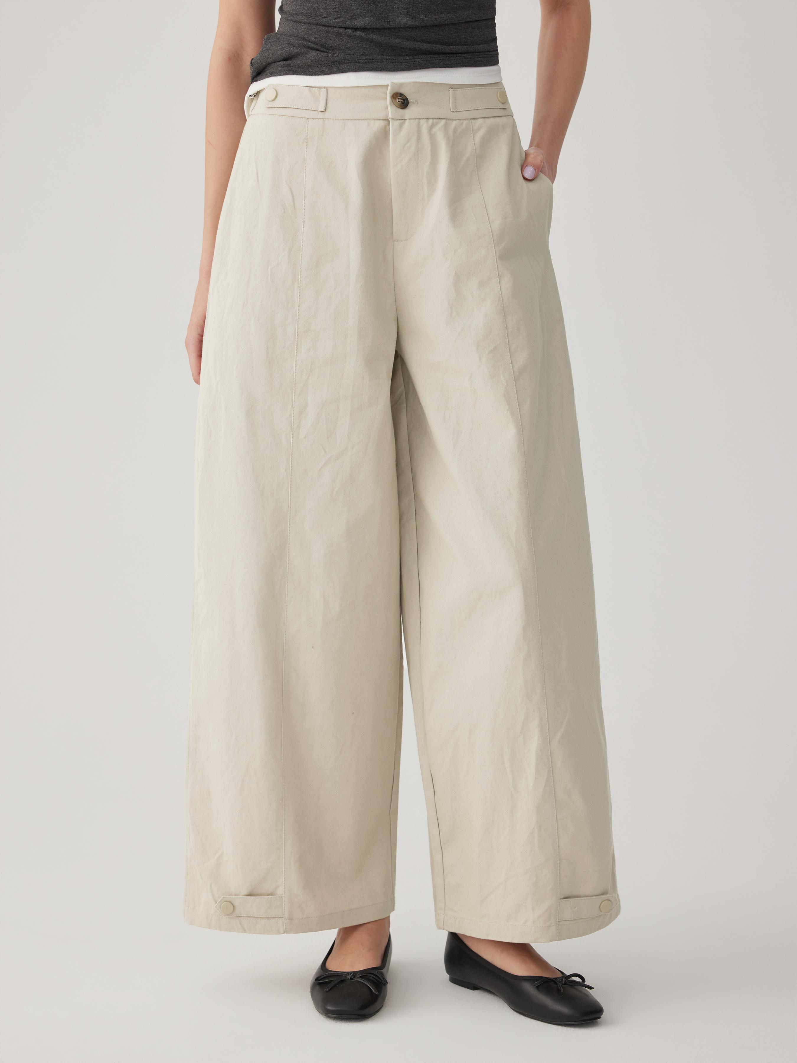 Cotton-blend Mid Rise Wide Leg Trousers with Metal Detail by CIDER