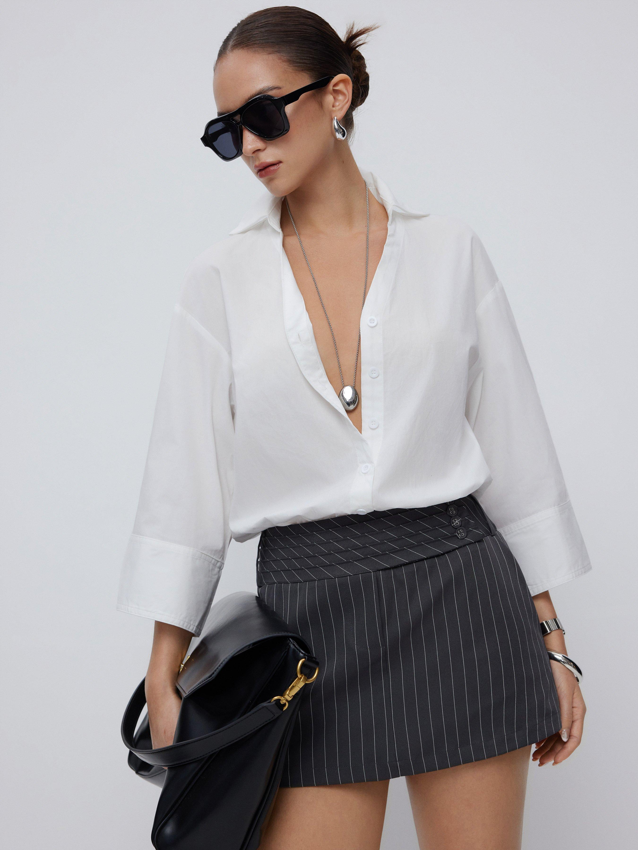 Cotton-blend Mid-length Sleeve Shirt Bodysuit by CIDER