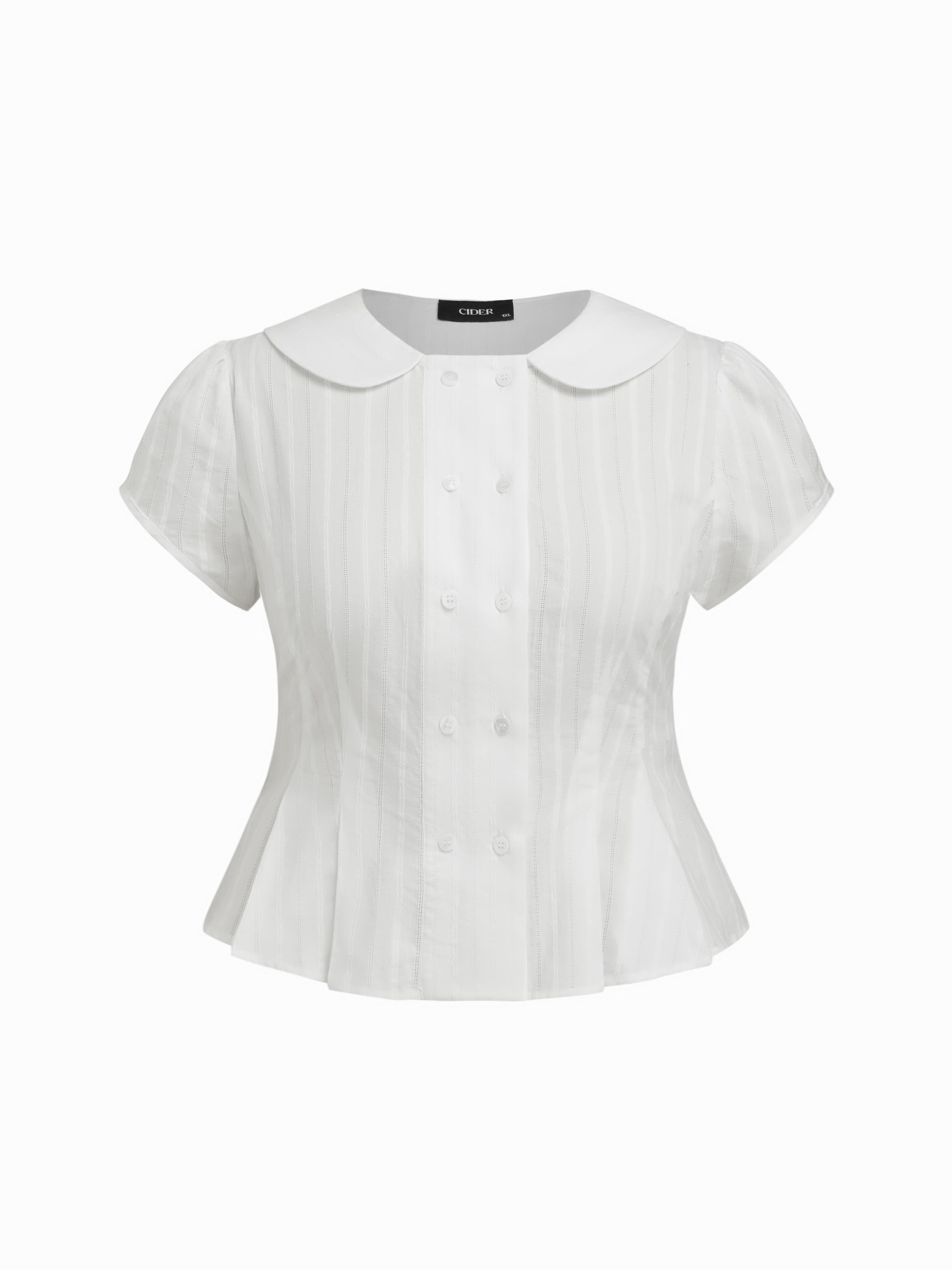 Cotton-blend Peter Pan Collar Broderie Anglaise Pleated Blouse Curve & Plus by CIDER