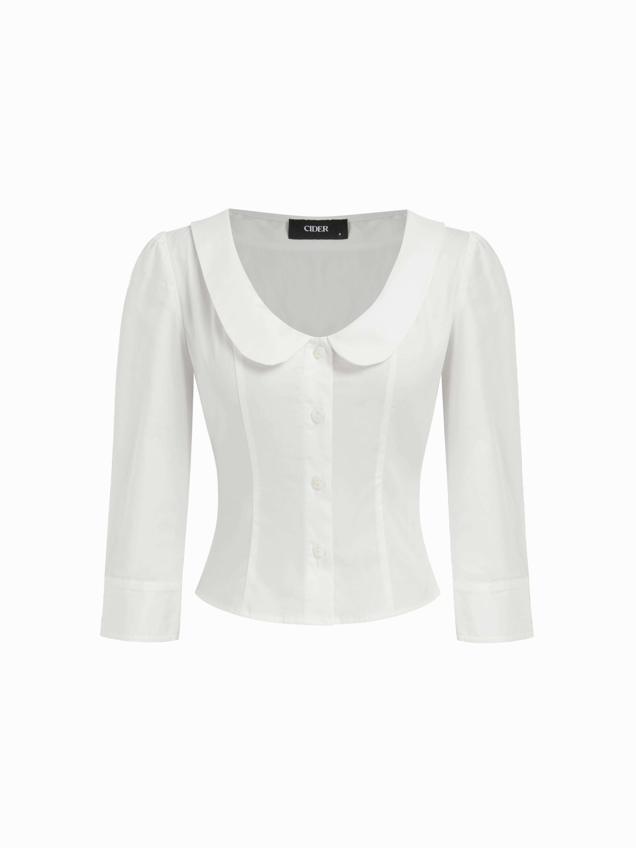Cotton-blend Peter Pan Collar Middle Sleeve Blouse by CIDER