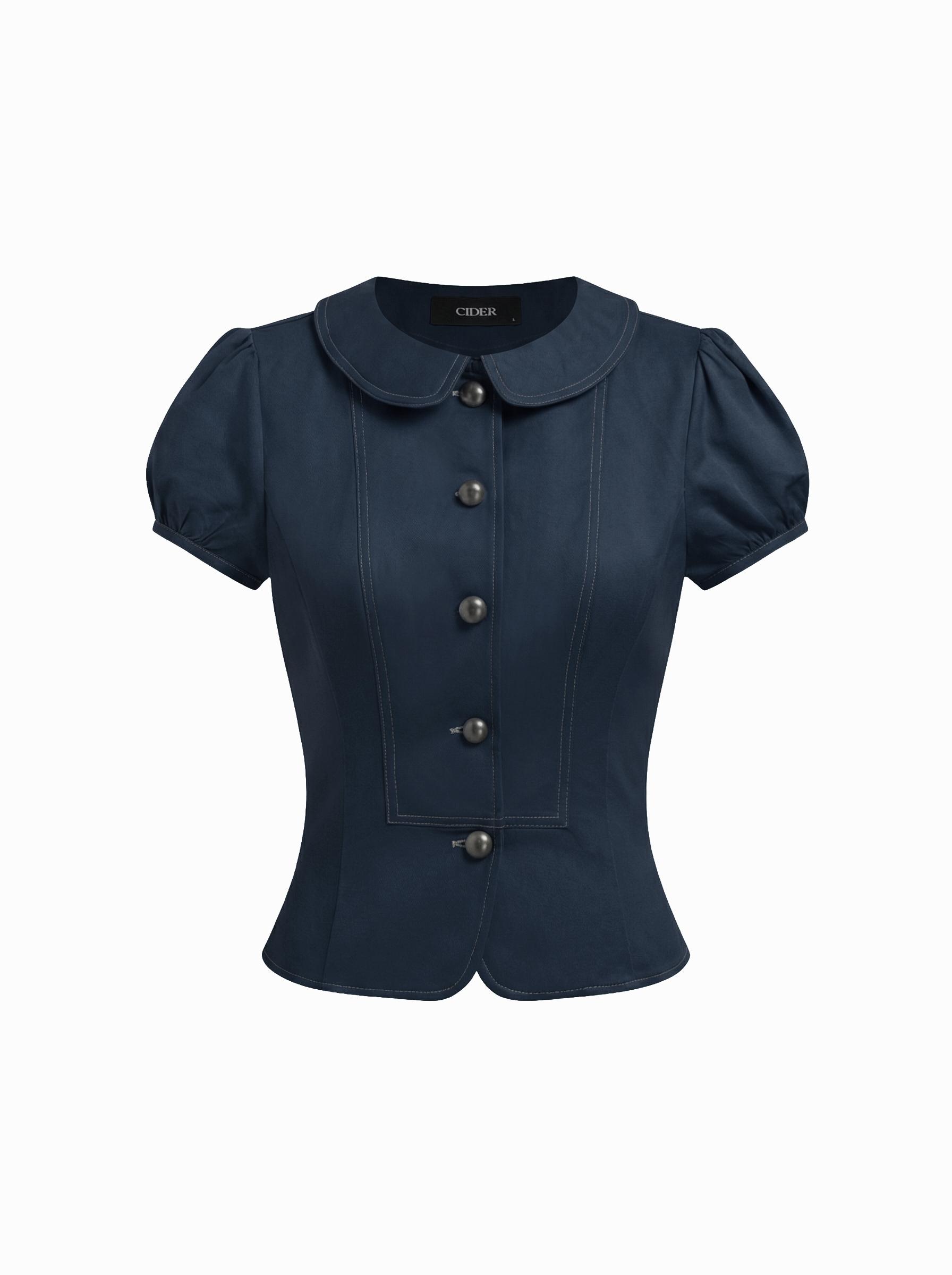 Cotton-blend Peter Pan Collar Puff Sleeve Blouse by CIDER
