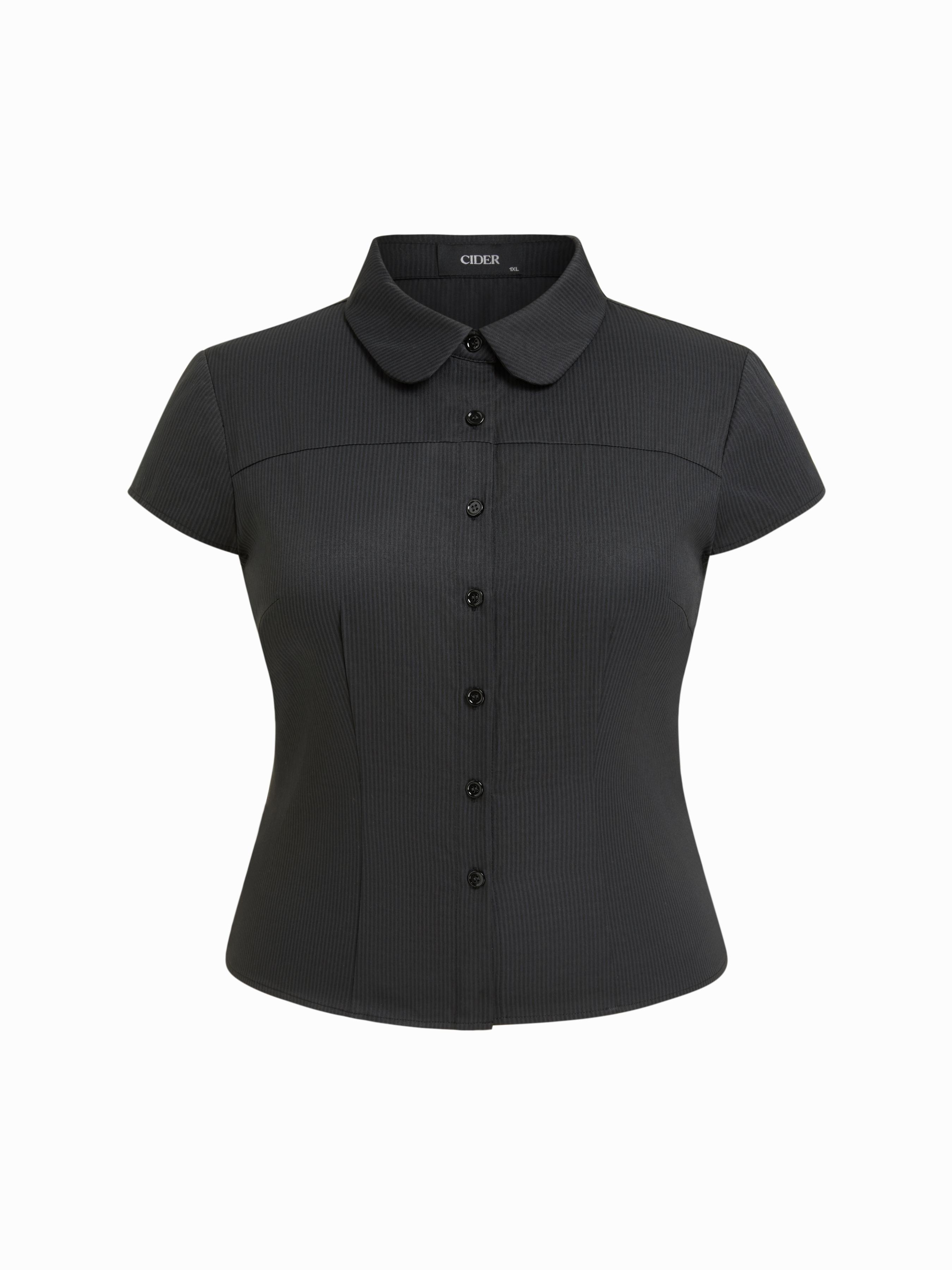 Cotton-blend Peter Pan Collar Striped Blouse Curve & Plus by CIDER