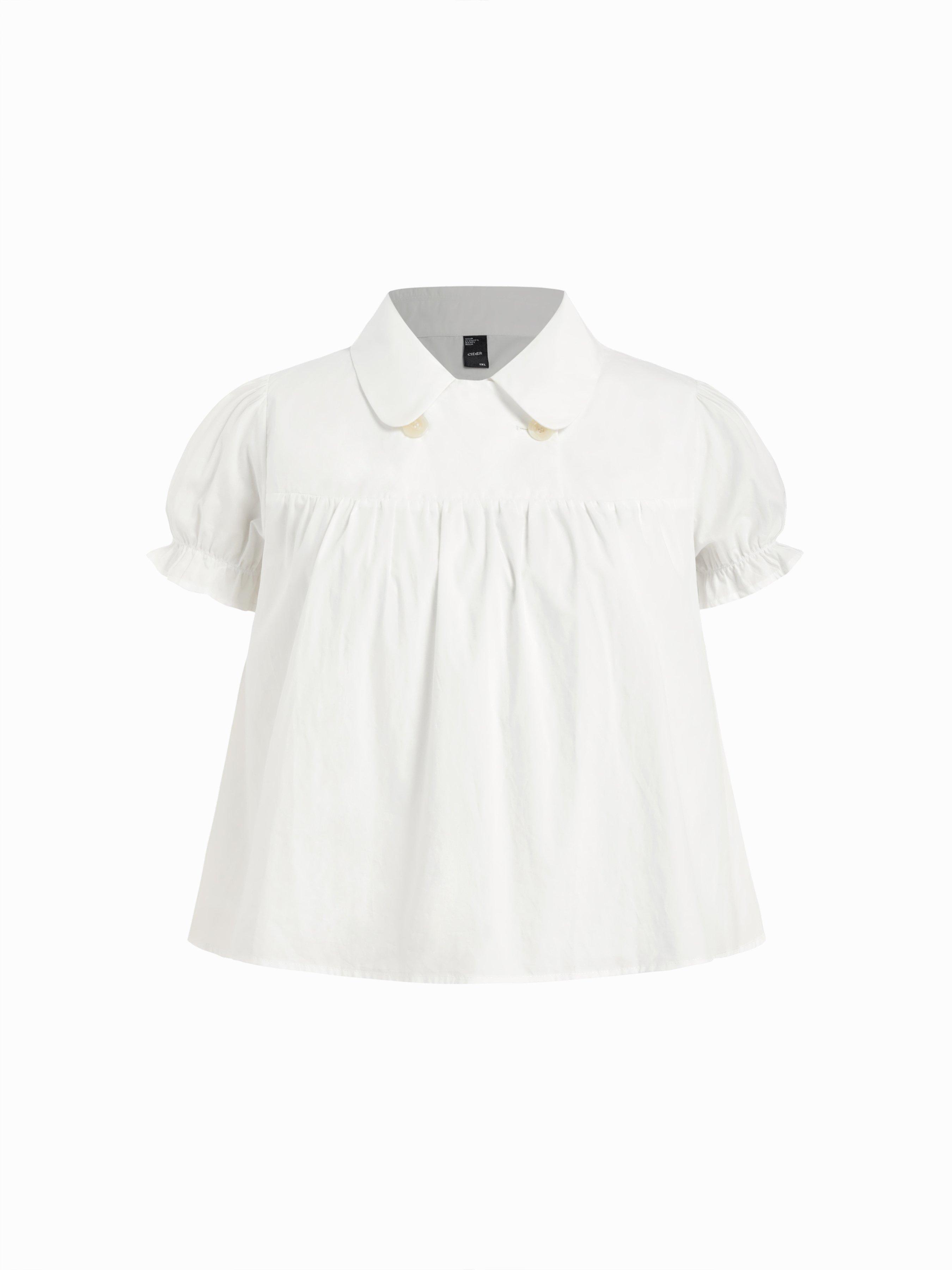 Cotton-blend Plaid Puff Sleeve Blouse Curve & Plus by CIDER