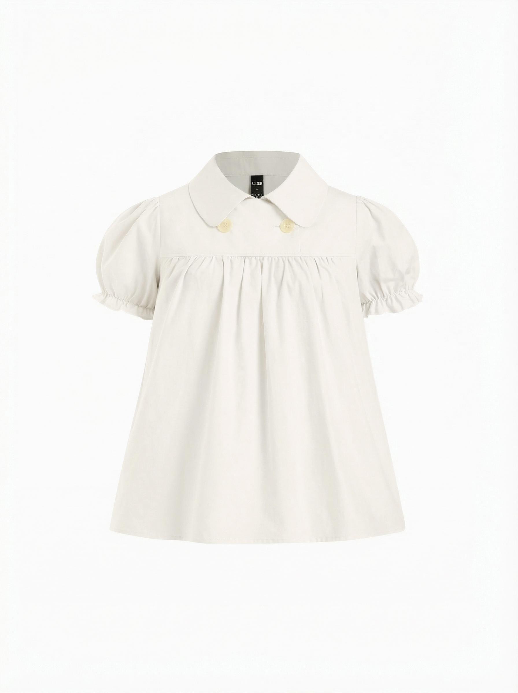 Cotton-blend Plaid Puff Sleeve Oversized Blouse by CIDER