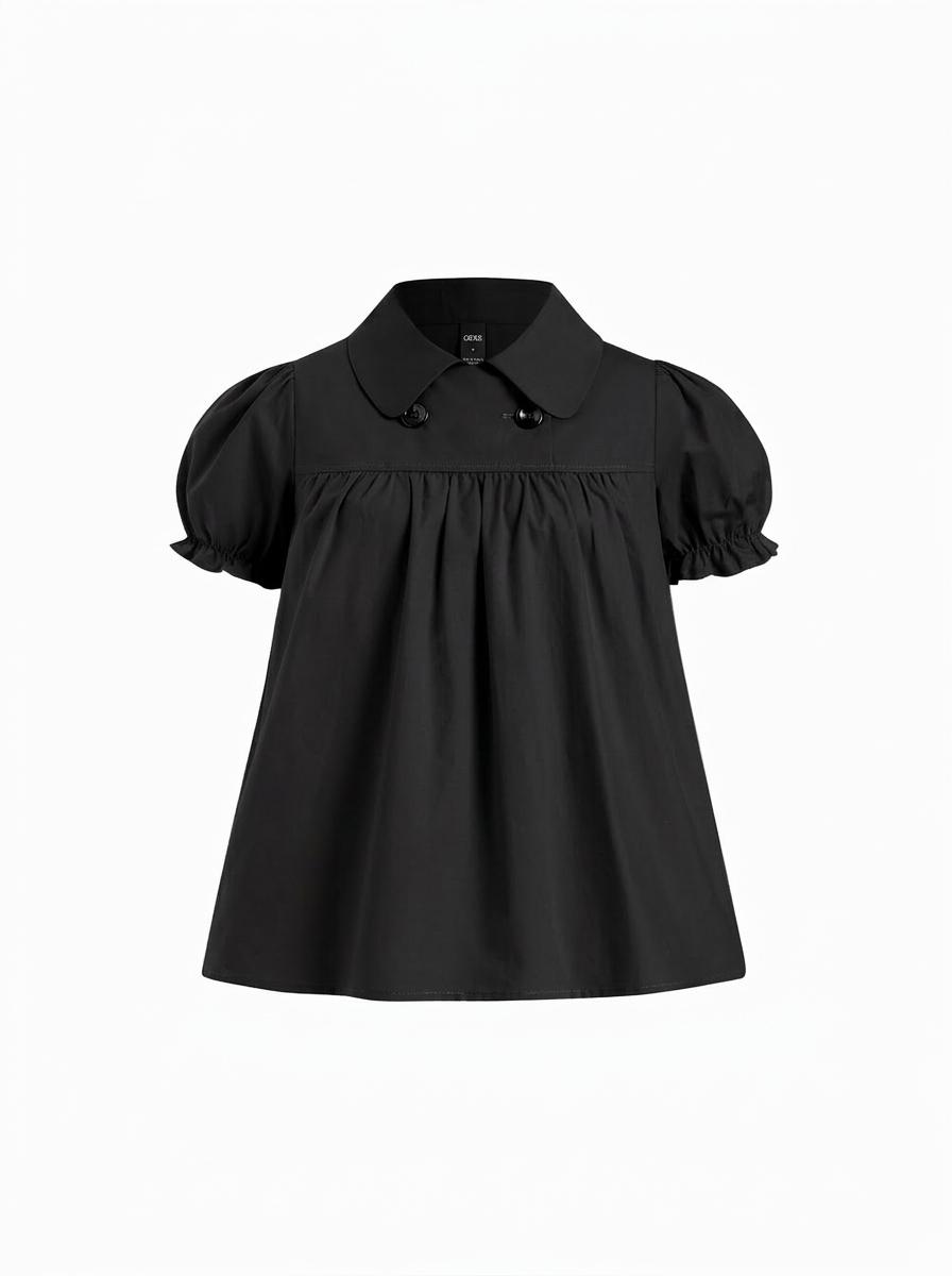 Cotton-blend Plaid Puff Sleeve Oversized Blouse by CIDER