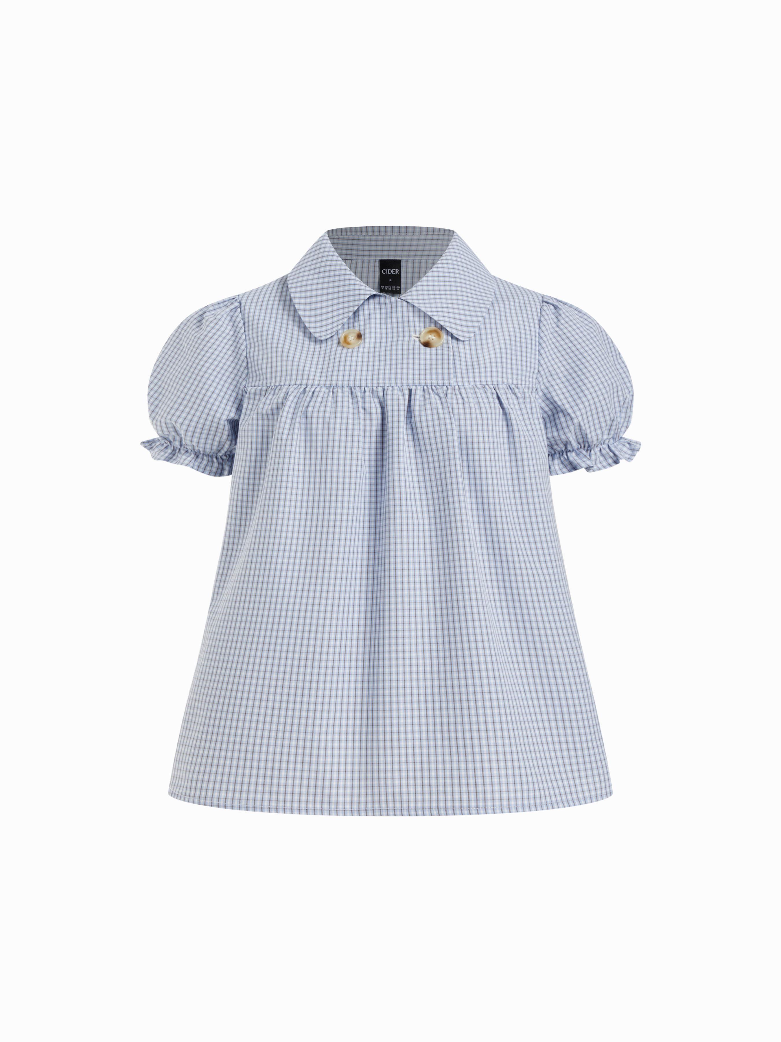 Cotton-blend Plaid Puff Sleeve Oversized Blouse by CIDER