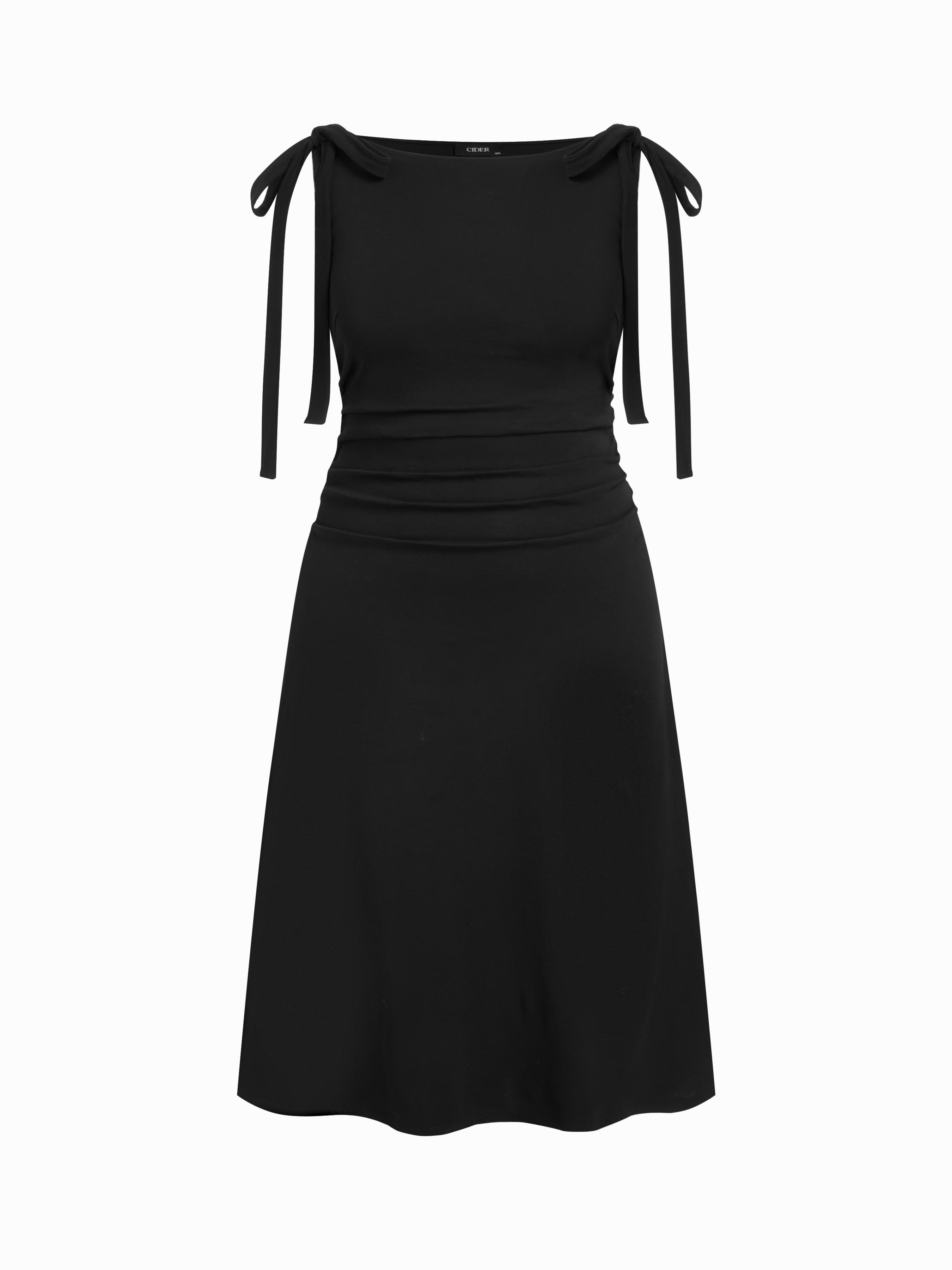 Cotton-blend Polka Dot Boat Neck Bowknot Ruched Midi Dress Curve & Plus by CIDER
