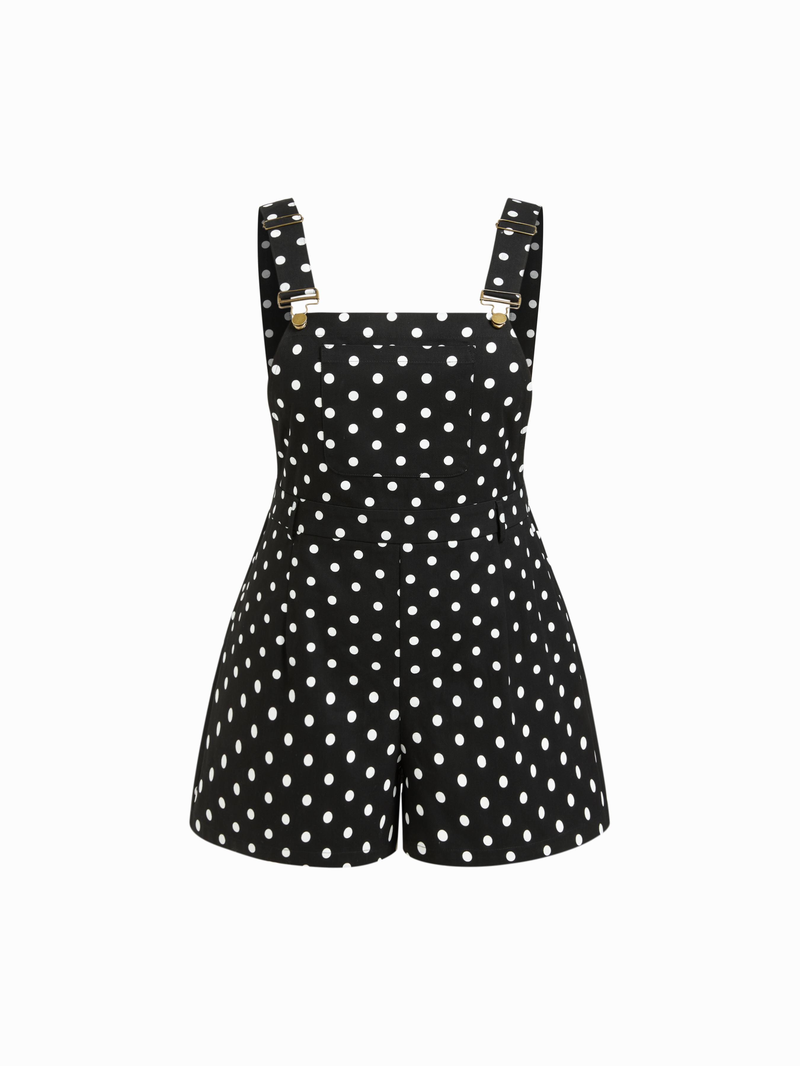 Cotton-blend Polka Dot Buckle Up Romper Curve & Plus by CIDER