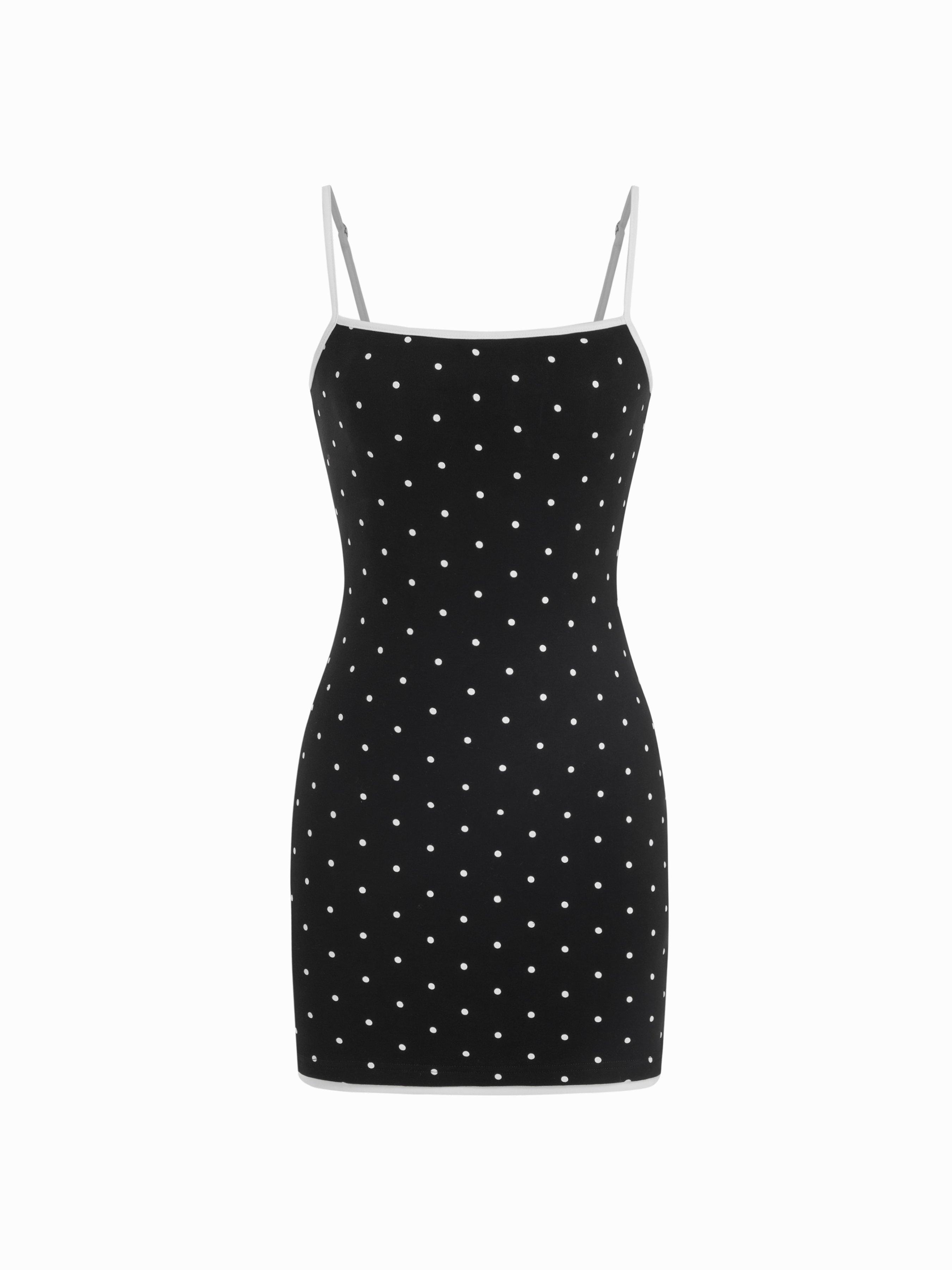 Cotton-blend Polka Dot Square Neck Contrasting Binding Bodycon Mini Dress by CIDER