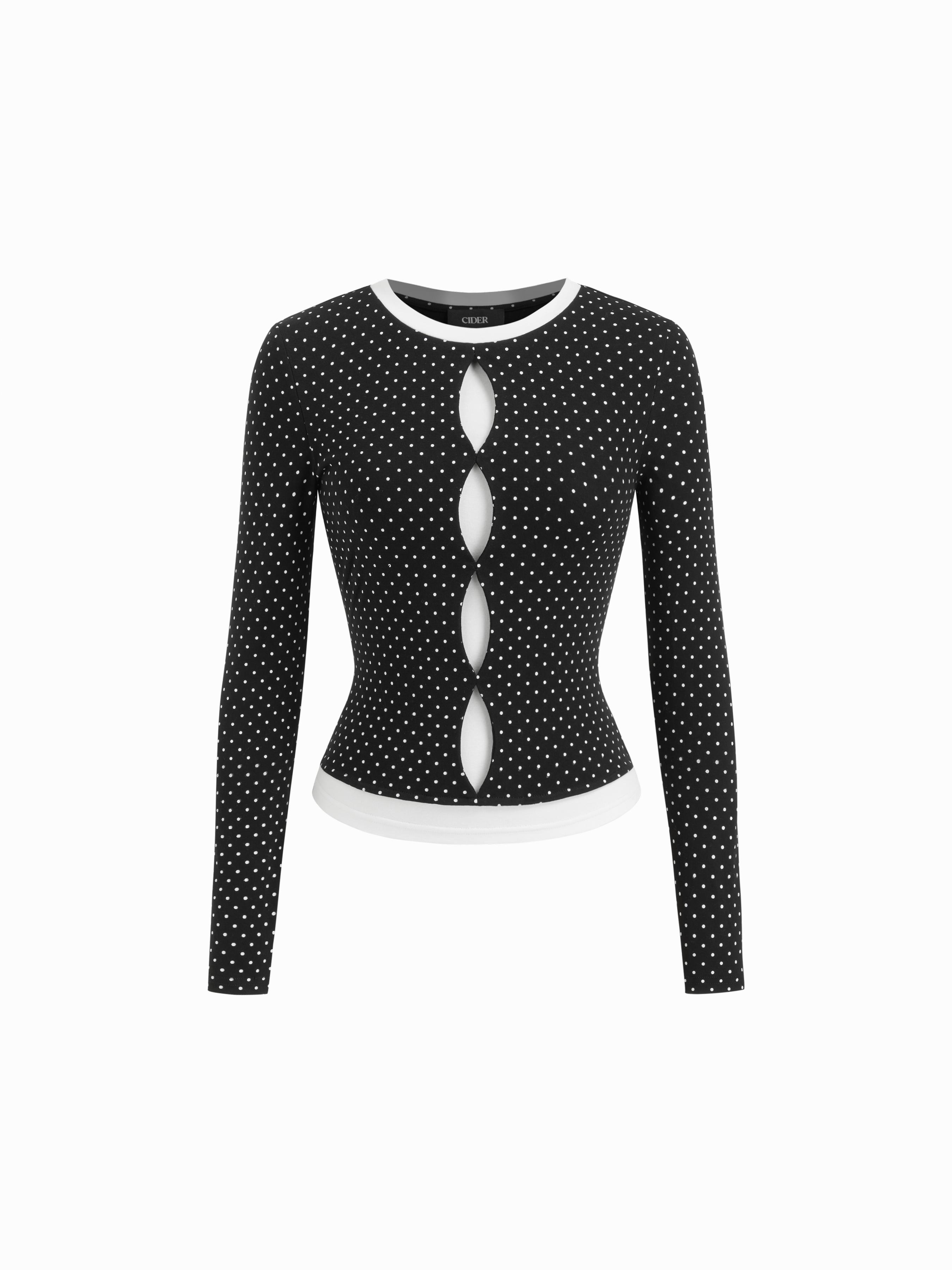 Cotton-blend Polka Dot Two Tone Cut Out Top by CIDER