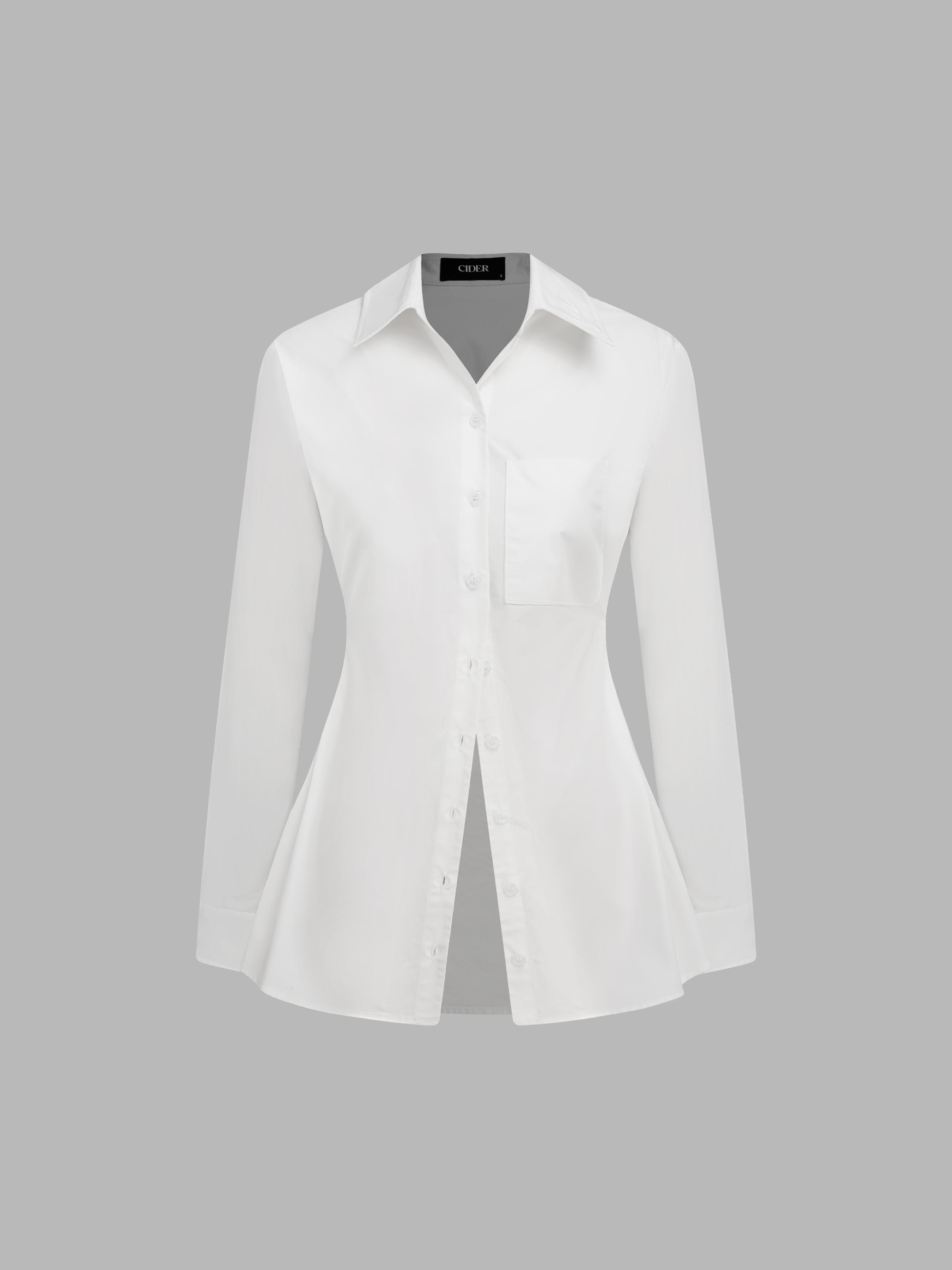 Cotton-blend Polo Button Up Ruched Shirt by CIDER