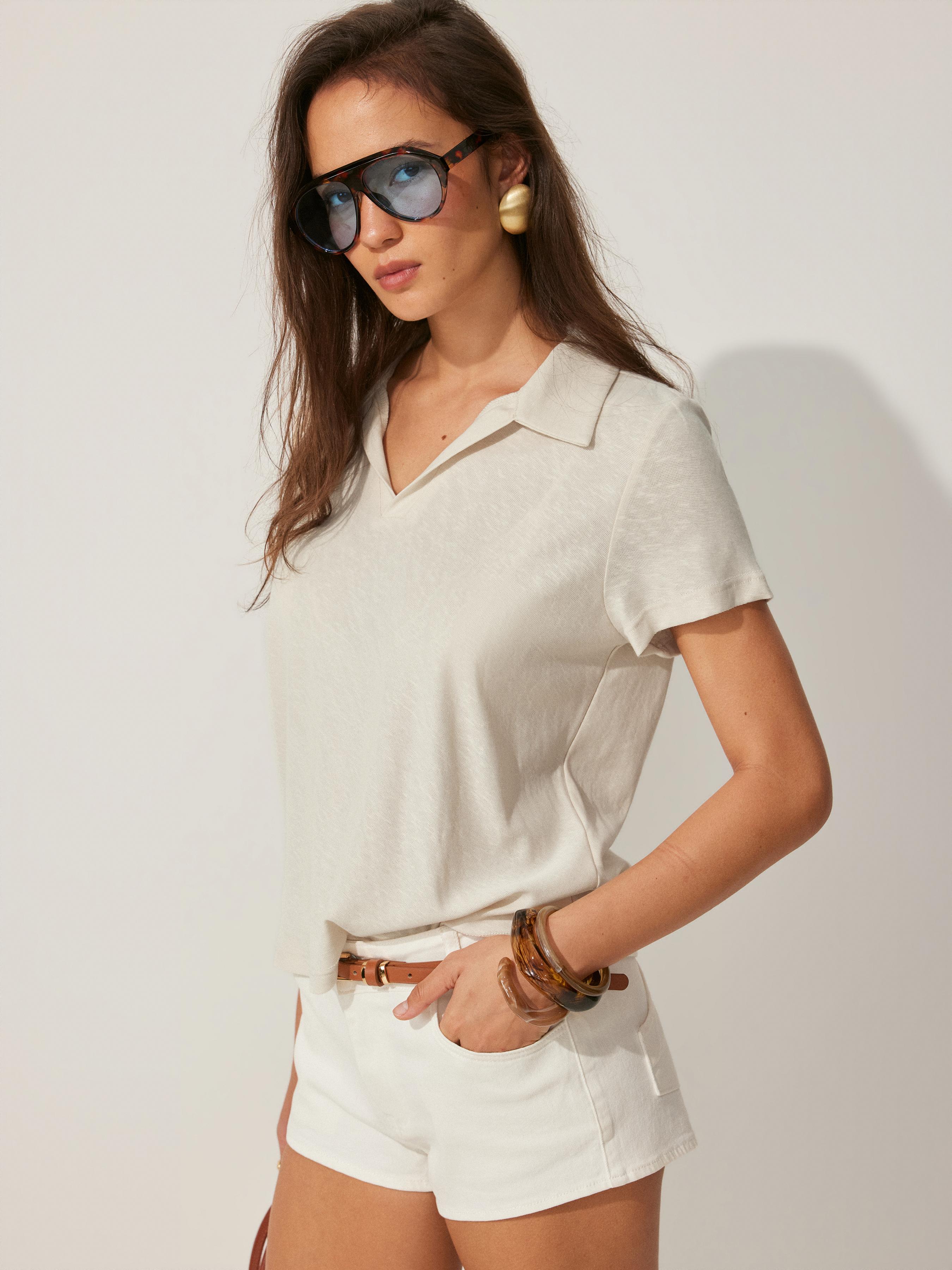 Cotton-blend Polo Collar Short Sleeve Tee by CIDER