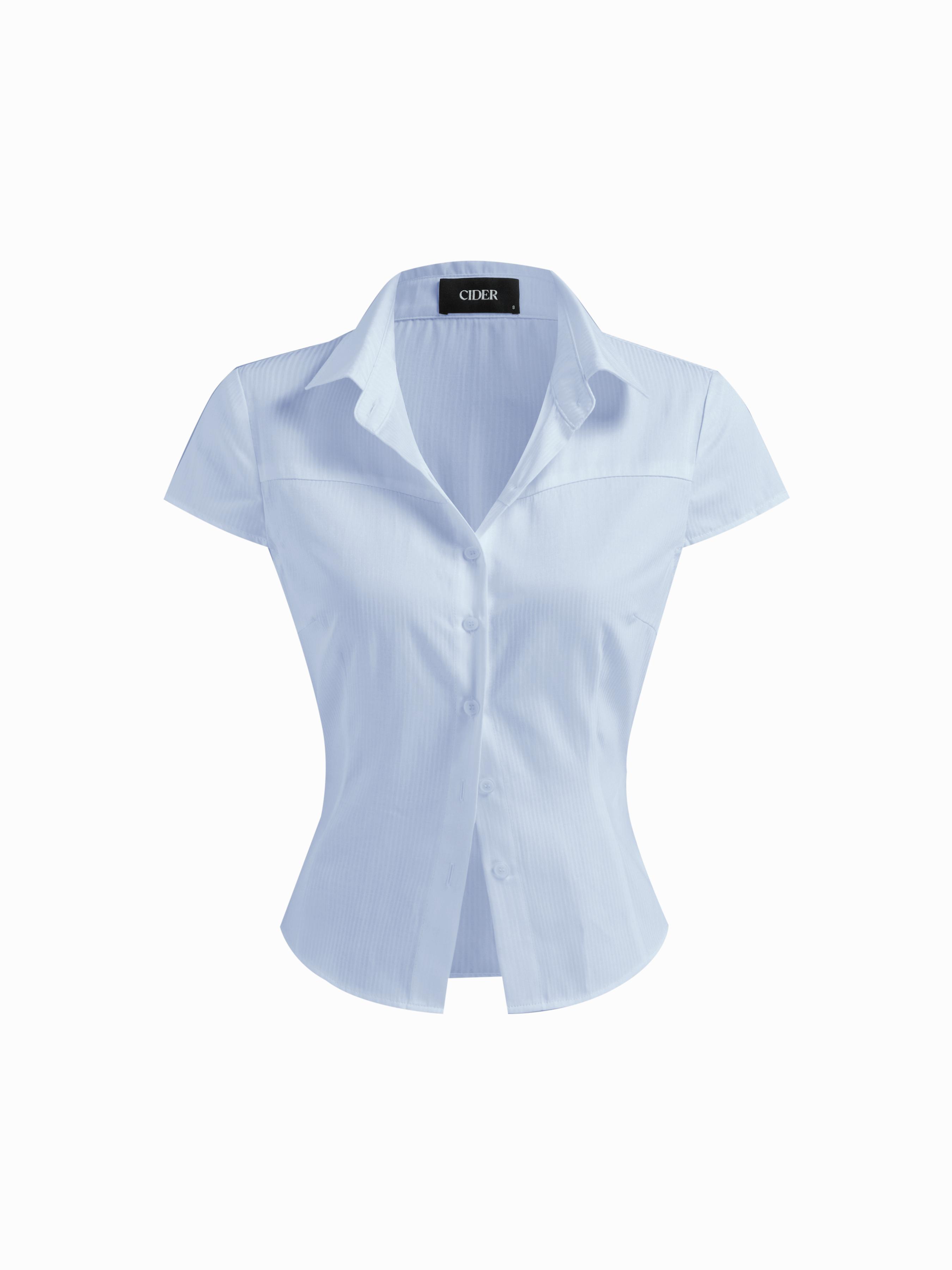 Cotton-blend Polo Neck Stripe Short Sleeve Shirt by CIDER