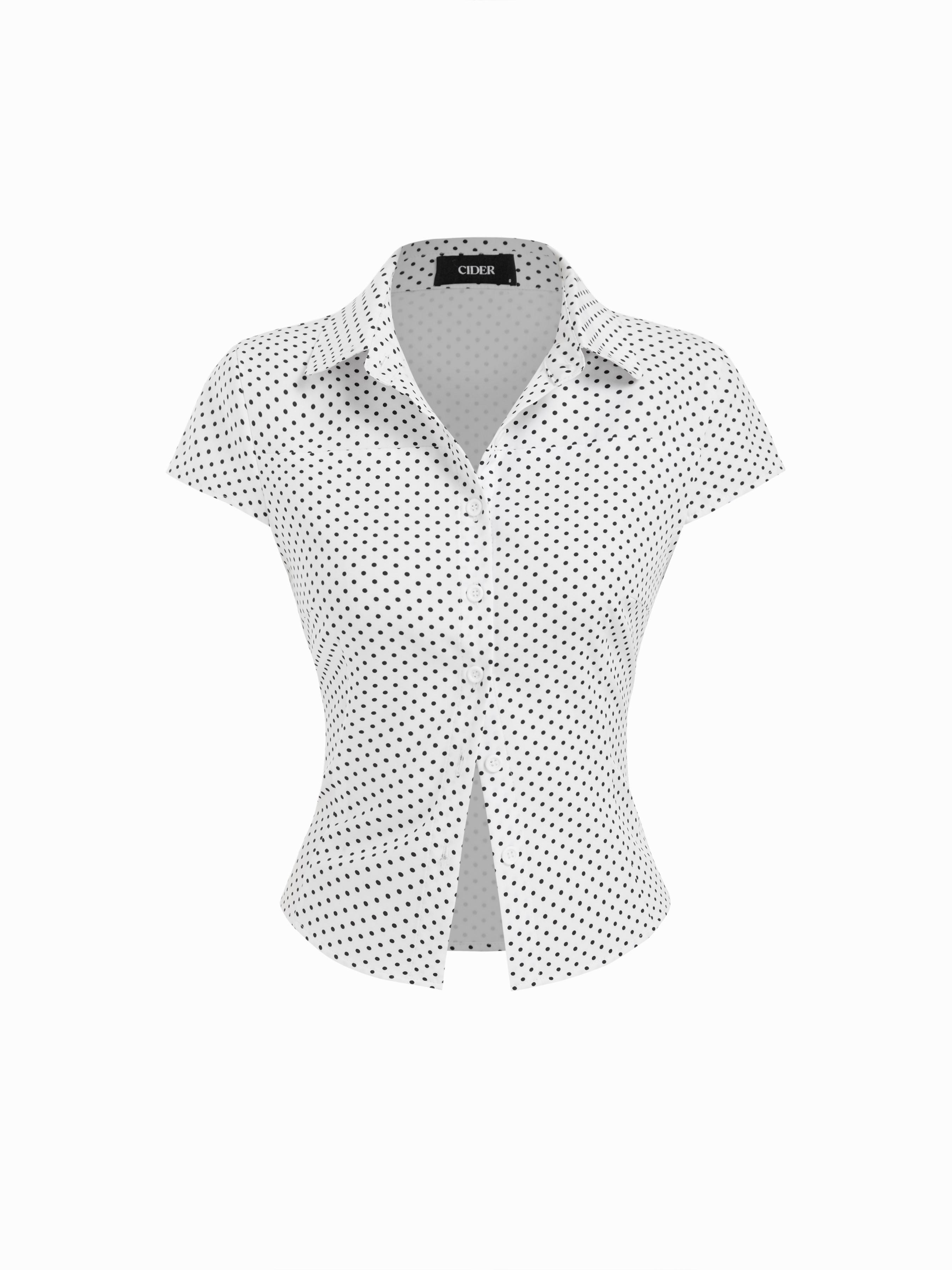 Cotton-blend Polo Neck Stripe Short Sleeve Shirt by CIDER