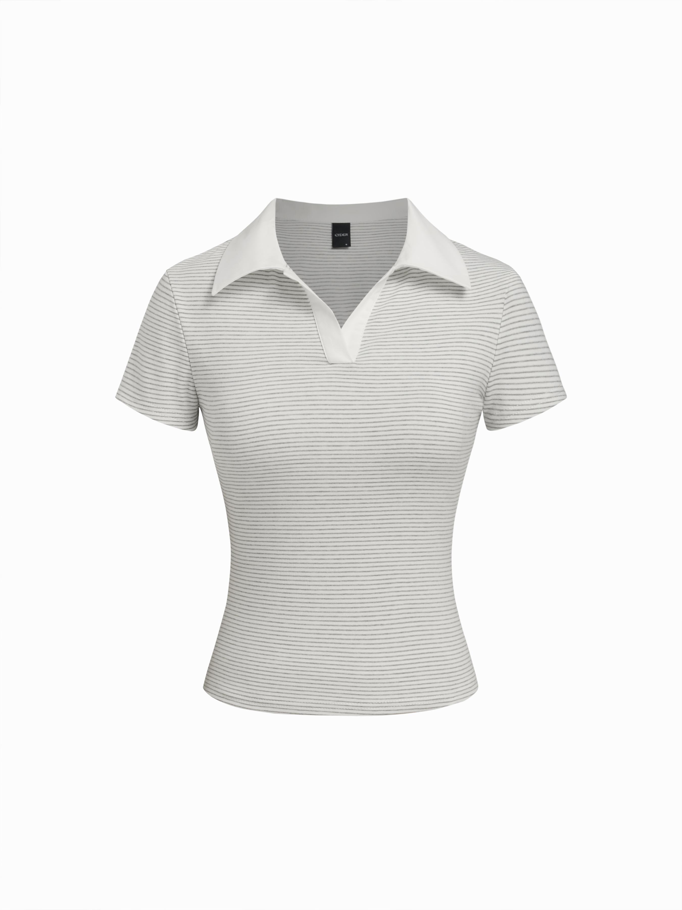 Cotton-blend Polo Neck Stripe Tee by CIDER