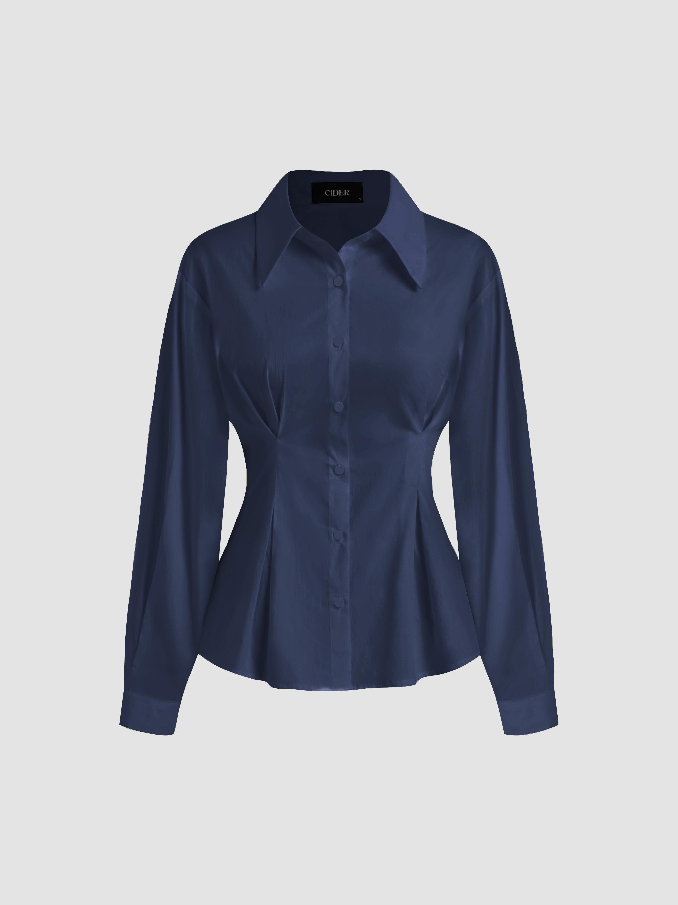 Cotton-blend Polo Stripe Waist-cinching Shirt by CIDER