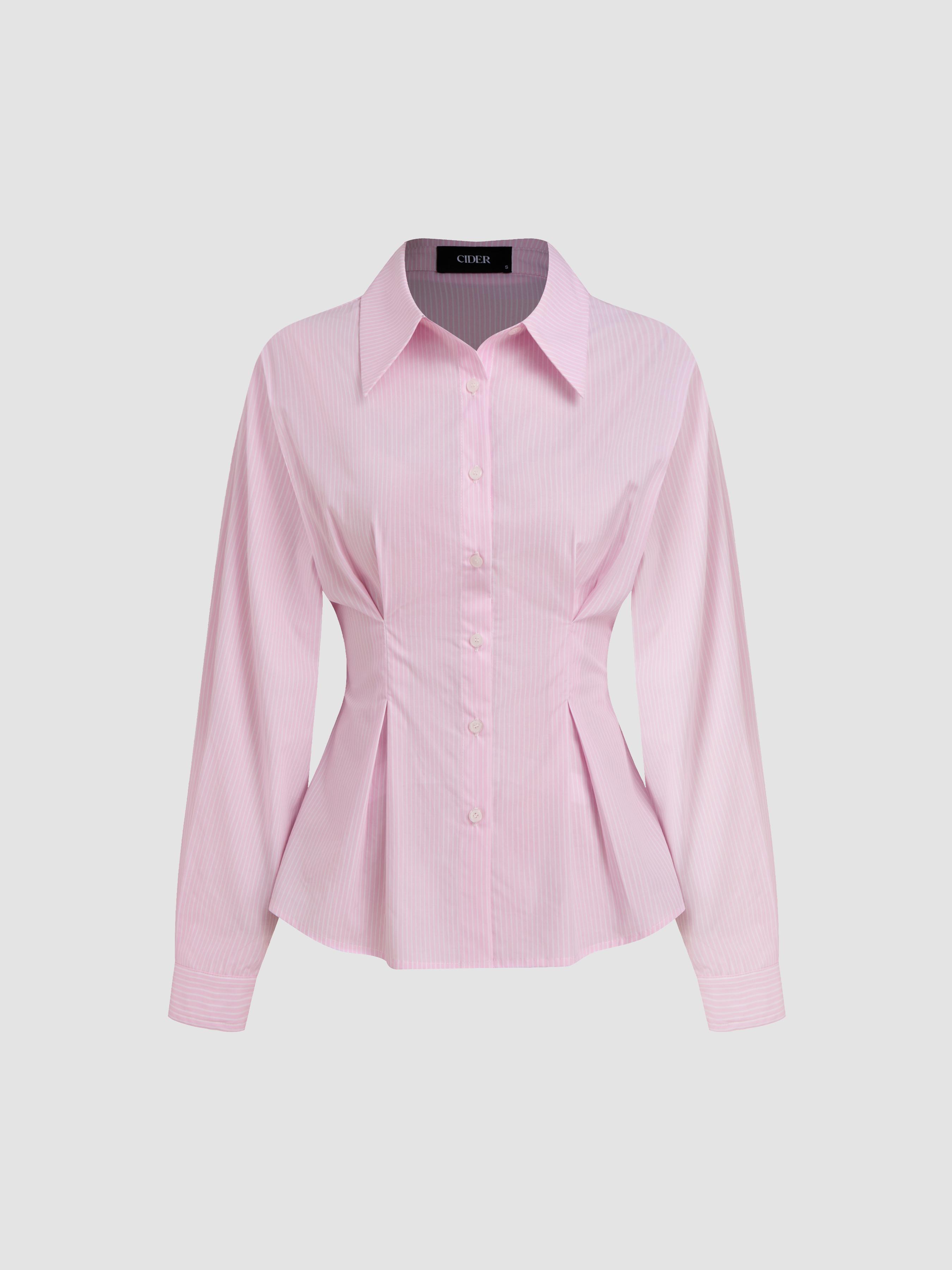Cotton-blend Polo Stripe Waist-cinching Shirt by CIDER