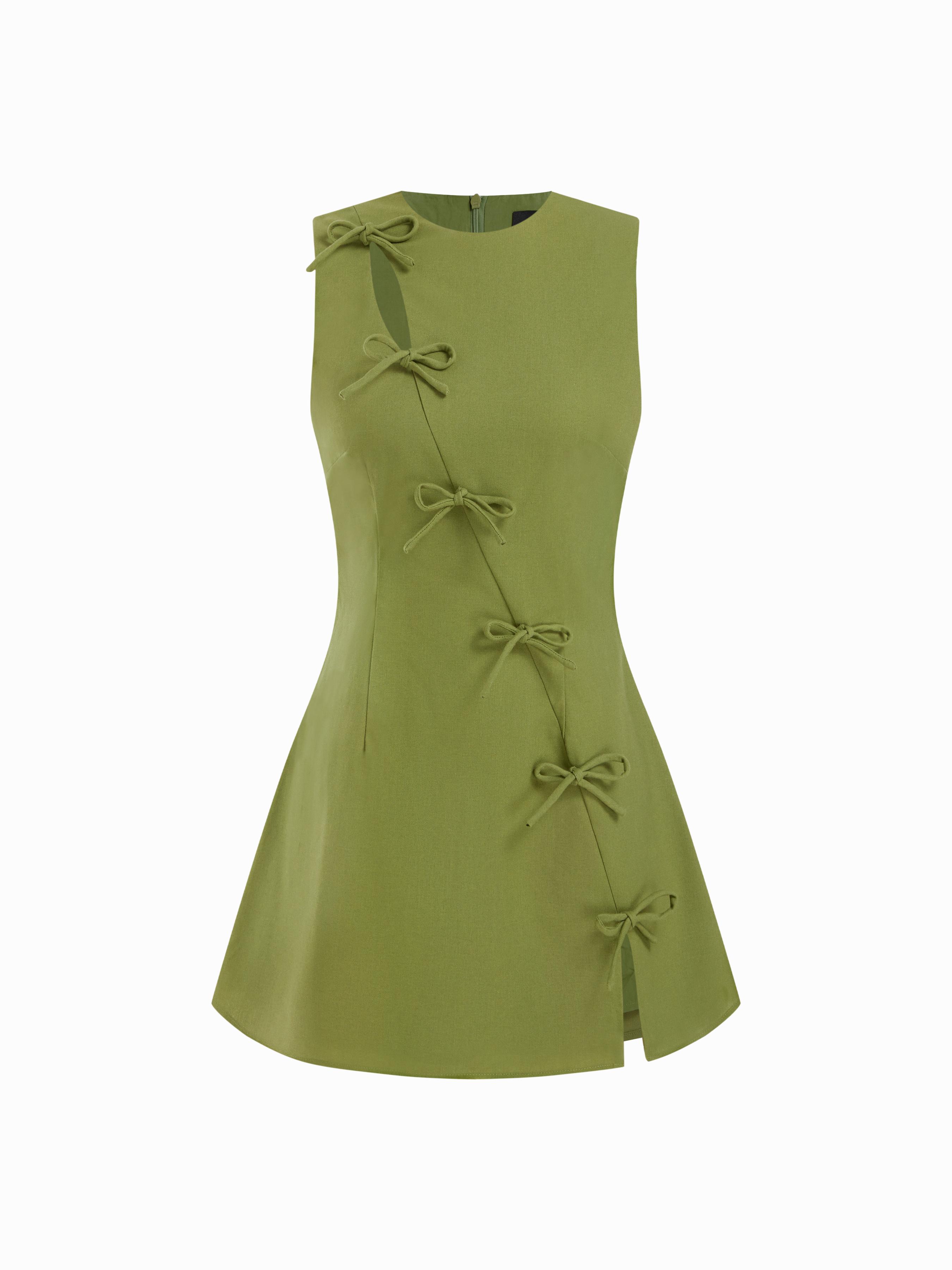 Cotton-blend Round Neckline Knotted Split Mini Dress by CIDER