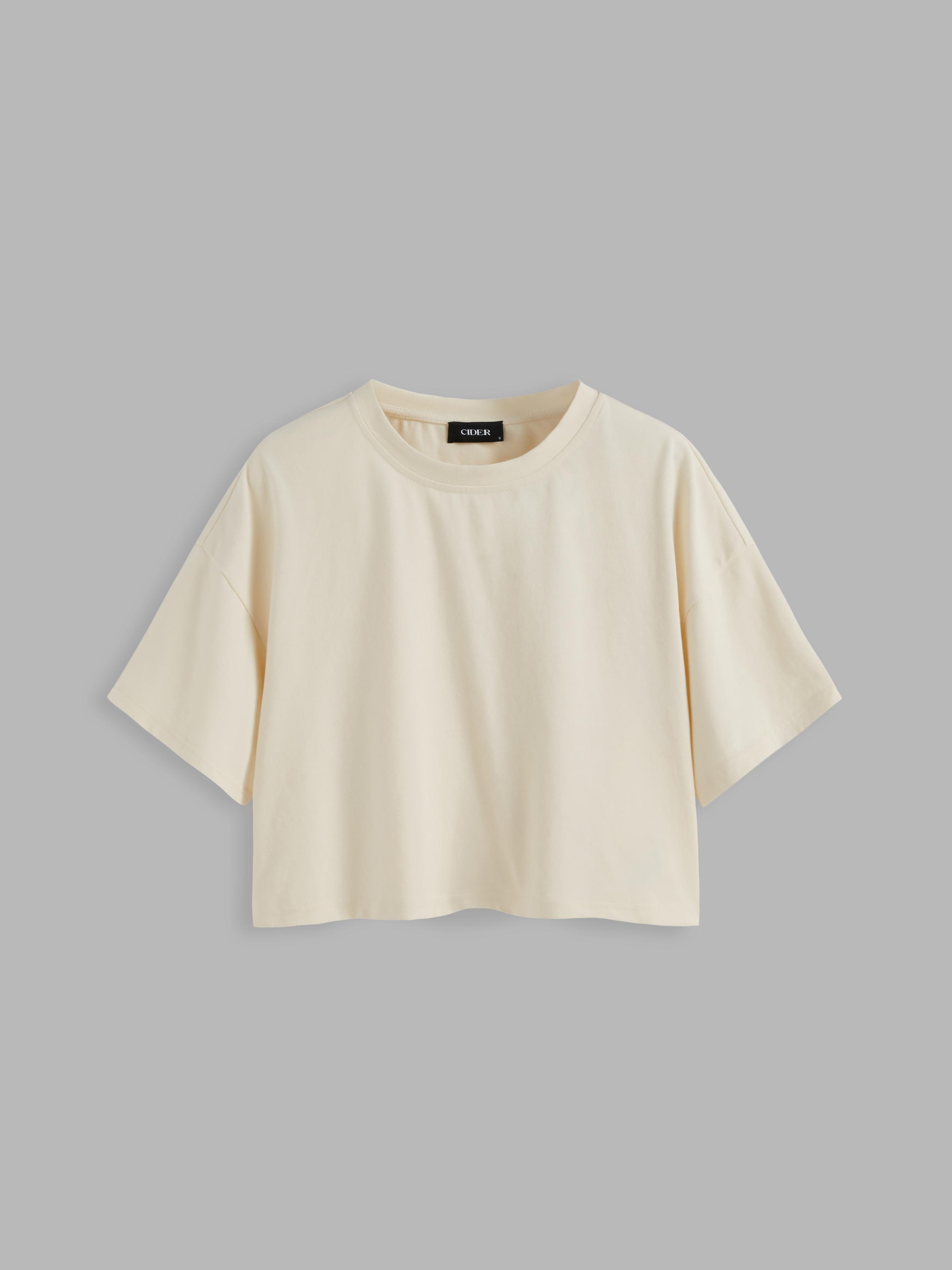 Cotton-blend Round Neckline Oversized Crop Top by CIDER