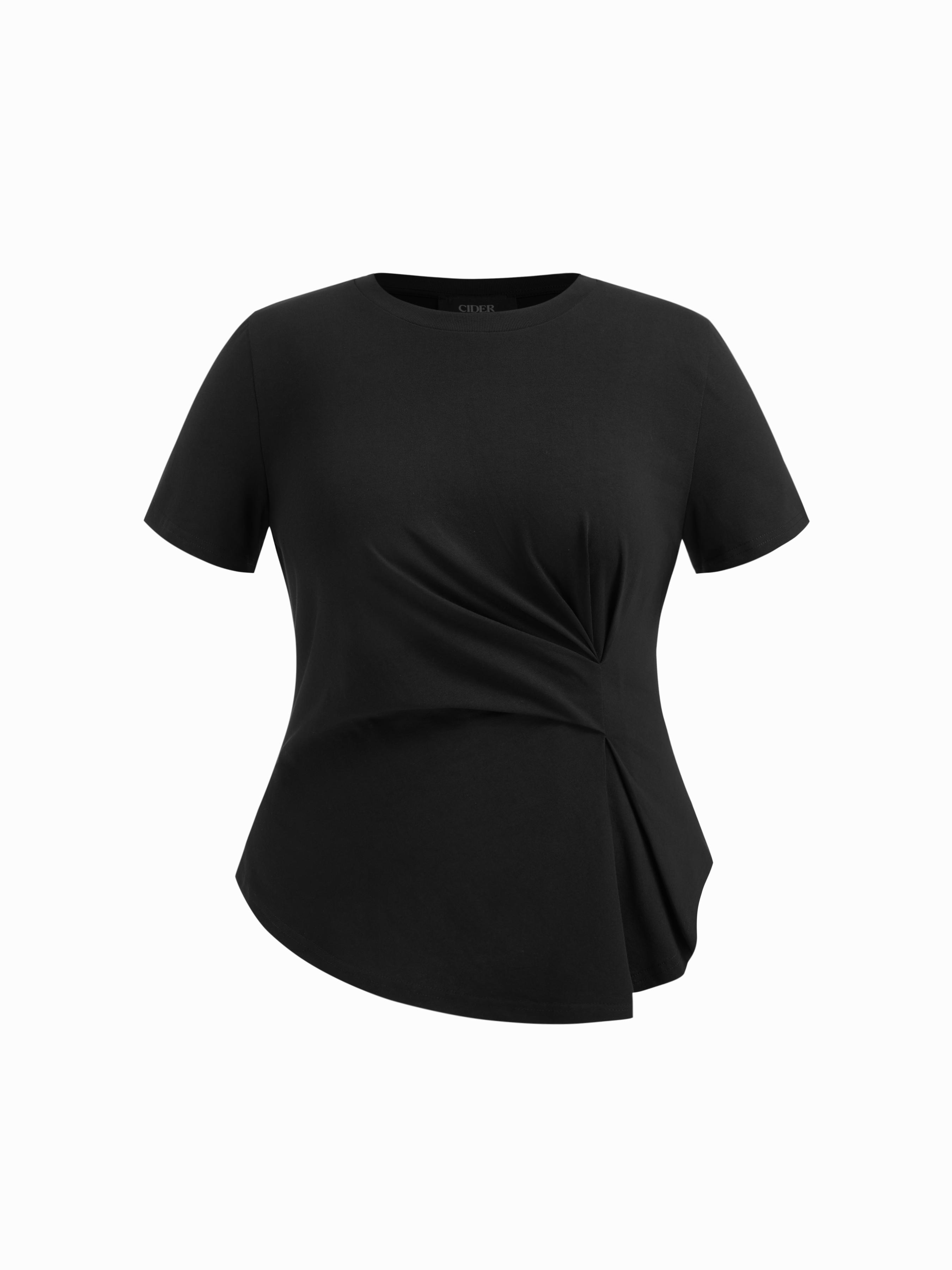 Cotton-blend Round Neckline Ruched Asymmetrical Hem Tee Curve & Plus by CIDER