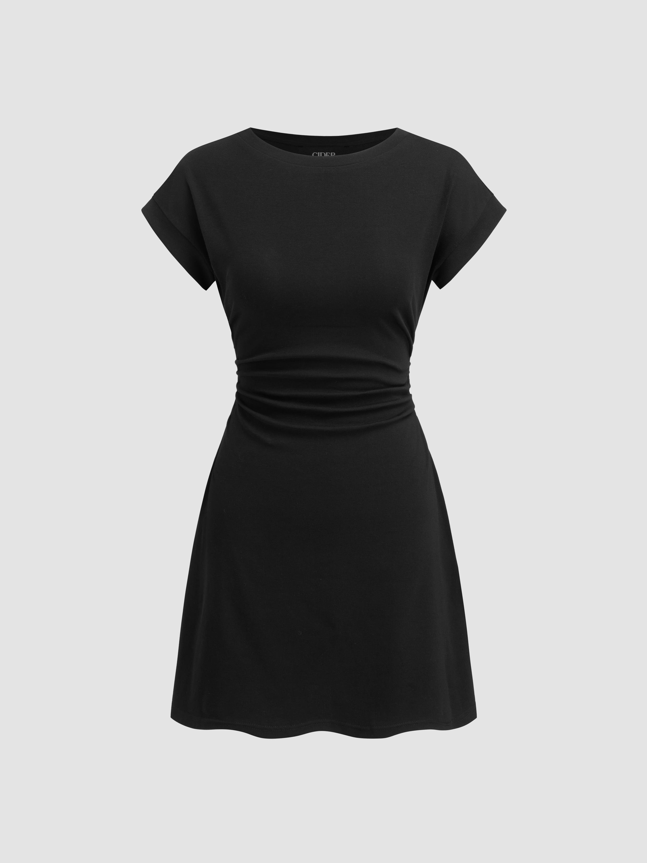 Cotton-blend Round Neckline Ruched Mini Dress by CIDER