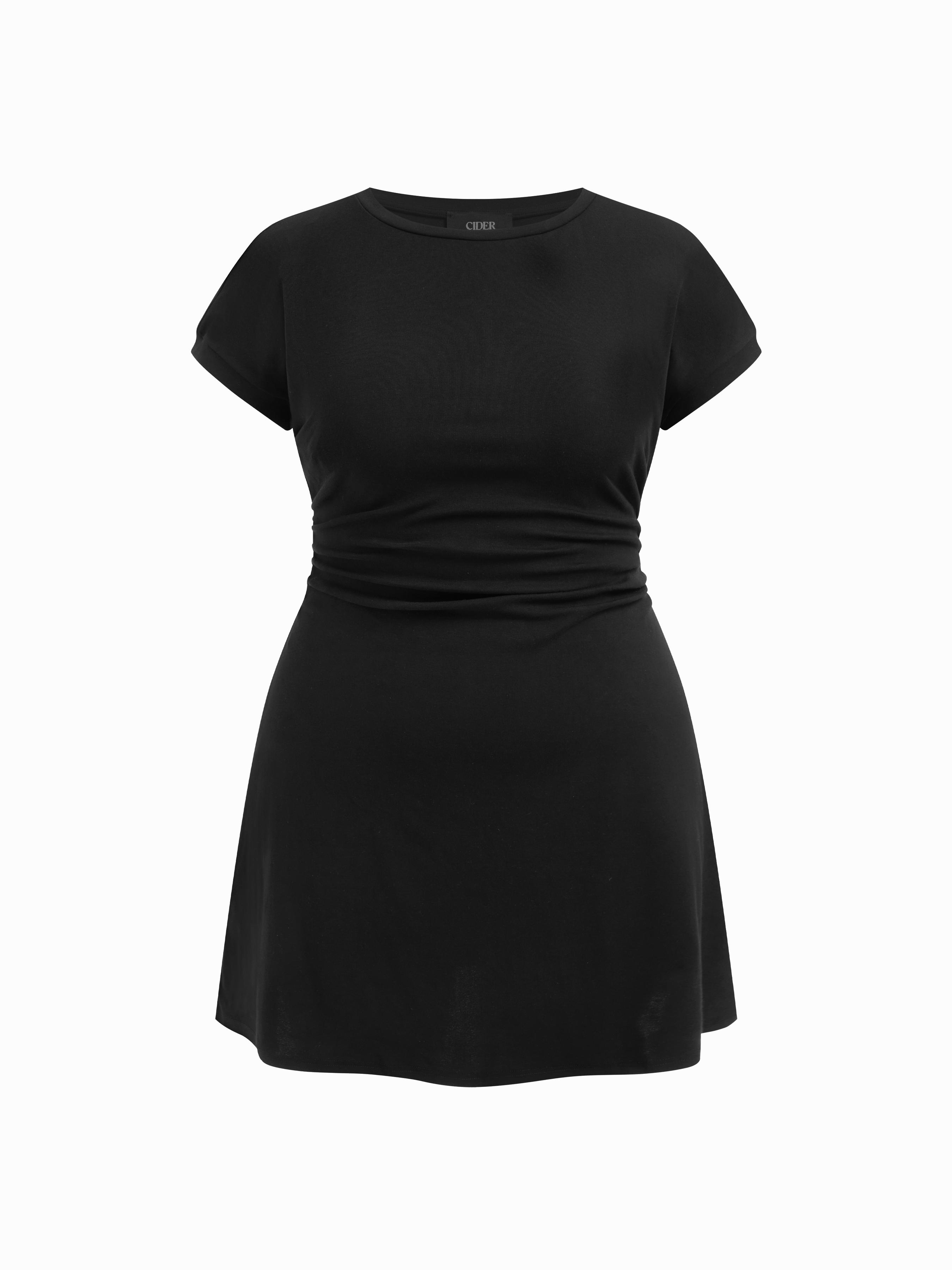 Cotton-blend Round Neckline Ruched Mini Dress Curve & Plus by CIDER