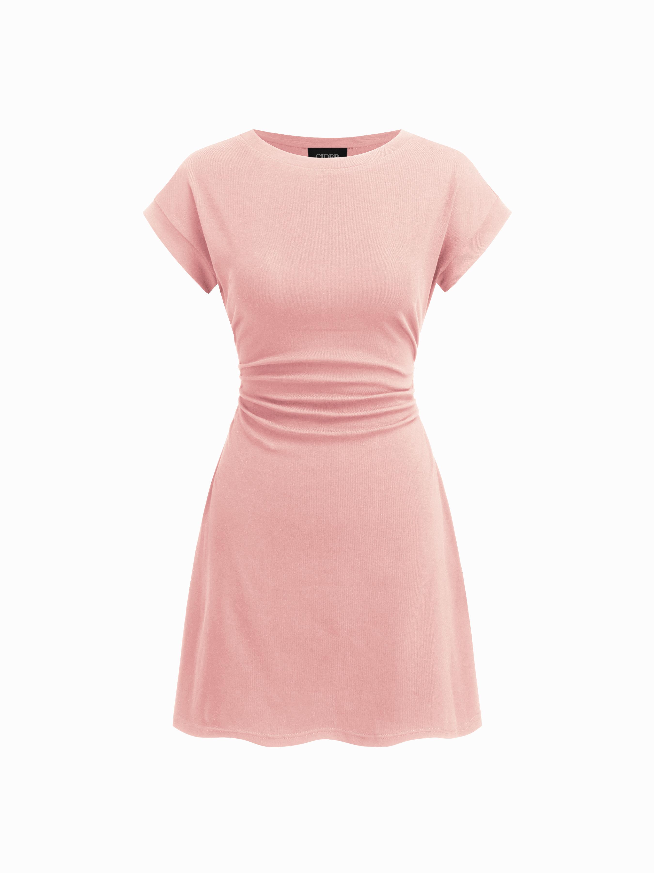 Cotton-blend Round Neckline Ruched Mini Dress by CIDER