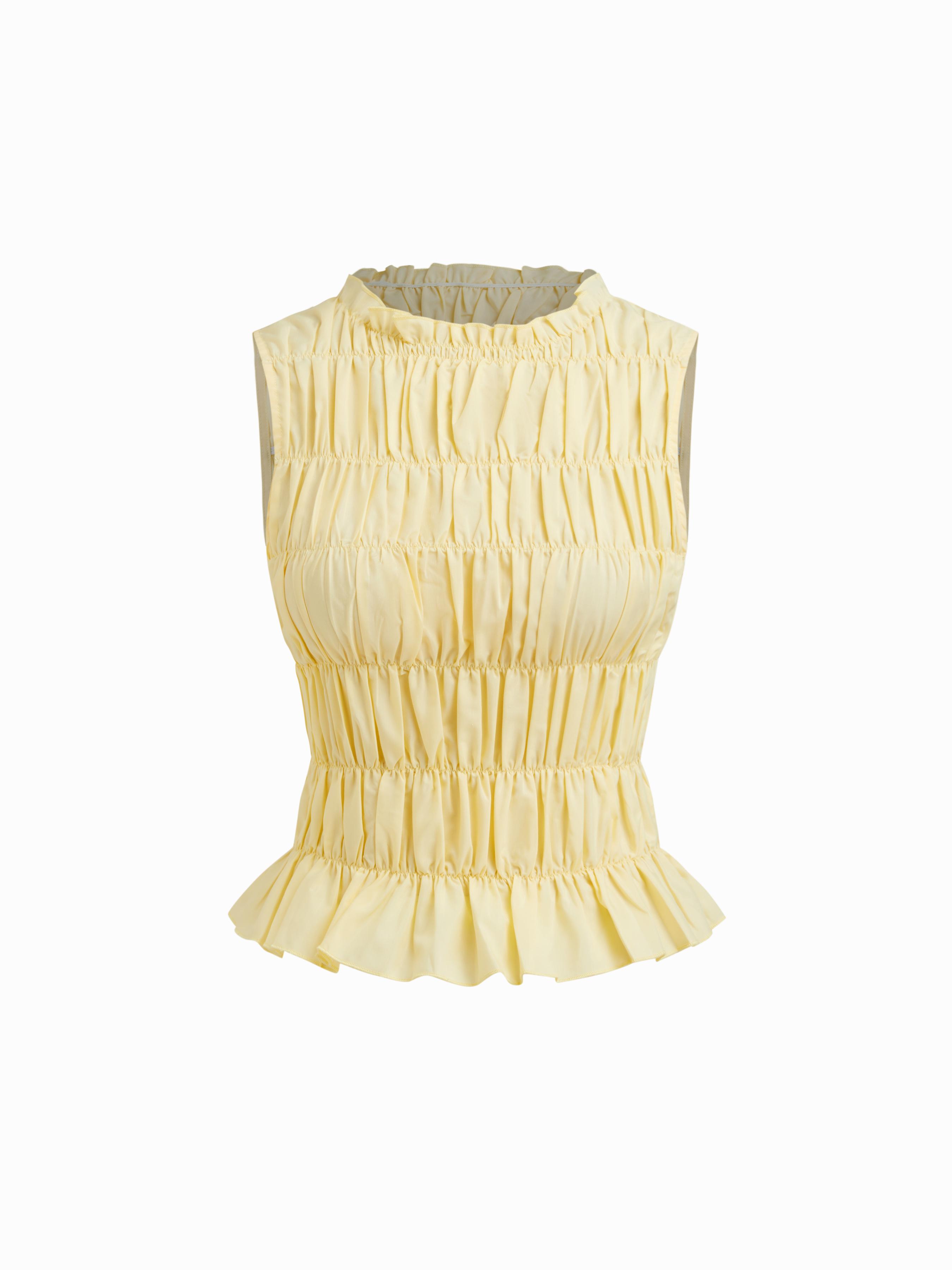 Cotton-blend Round Neckline Shirred Tank Top by CIDER