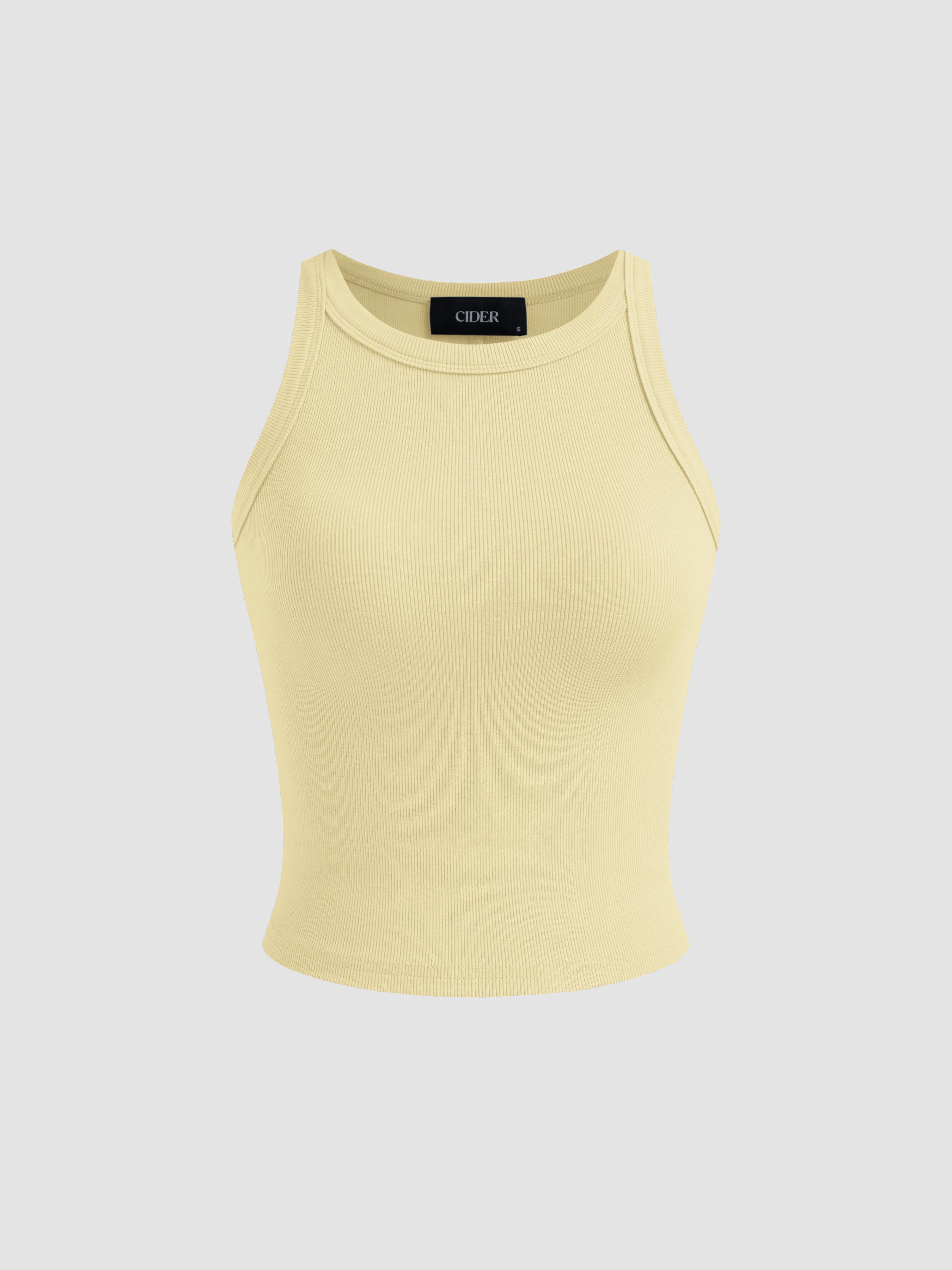 Cotton-blend Round Neckline Solid Tank Top by CIDER